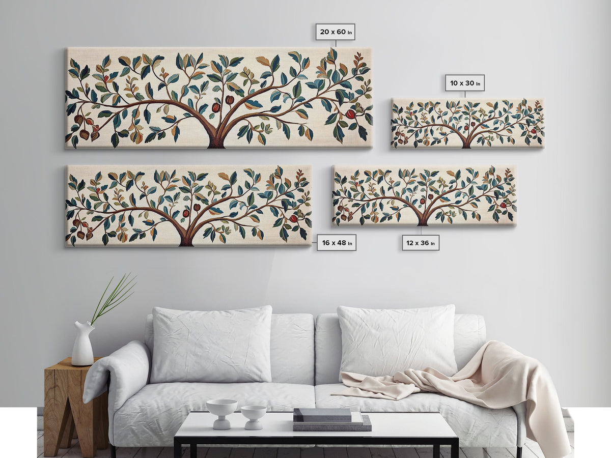 Tree Of Life - Vintage Tapestry Framed Wall Art Canvas Print - Floral Vintage Textile Style Wall Art - Floral Tapestry Print, Boho Home Decor, Above Bed Art