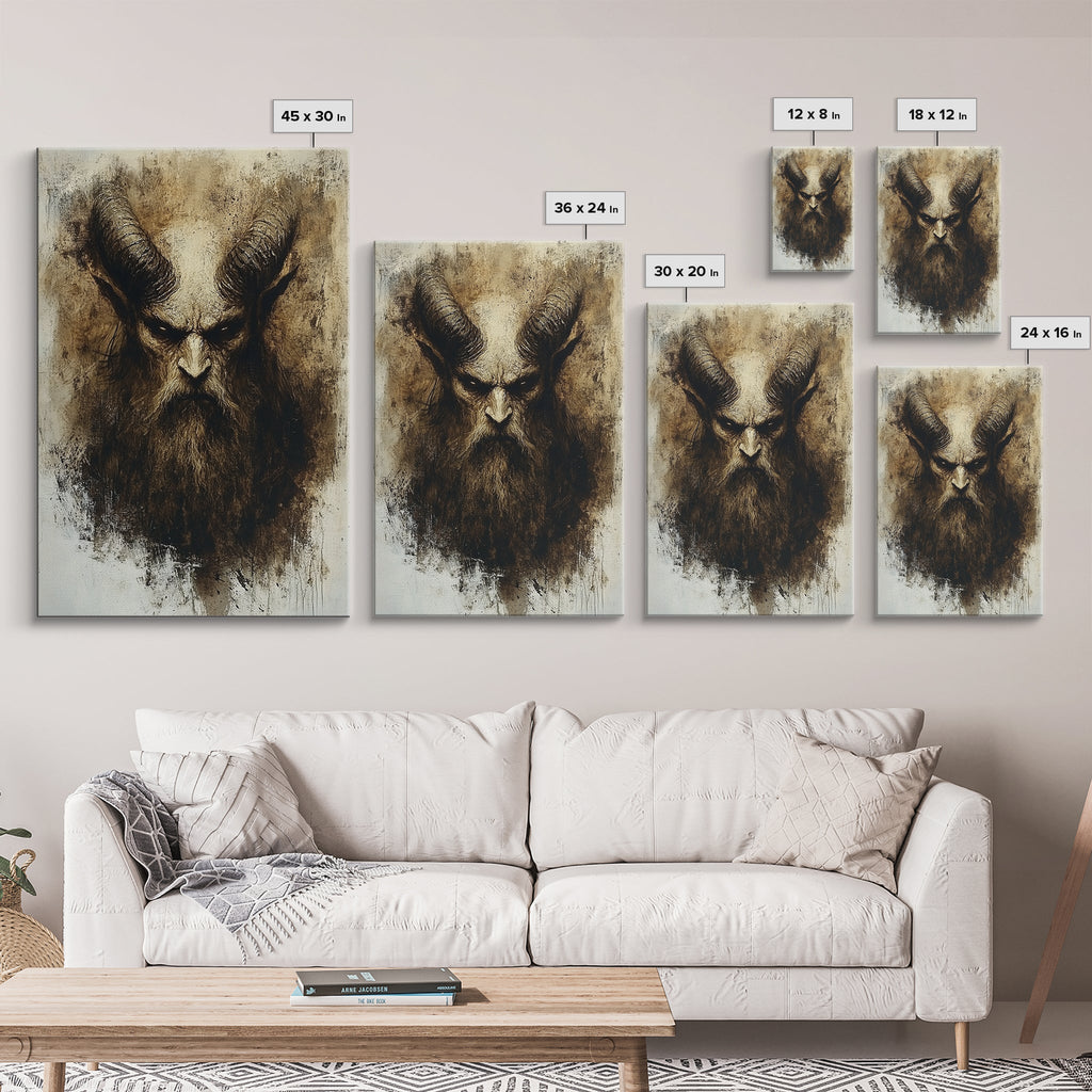 Portrait of a Demon, Framed Canvas Print, Dark Macabre Wall Art
