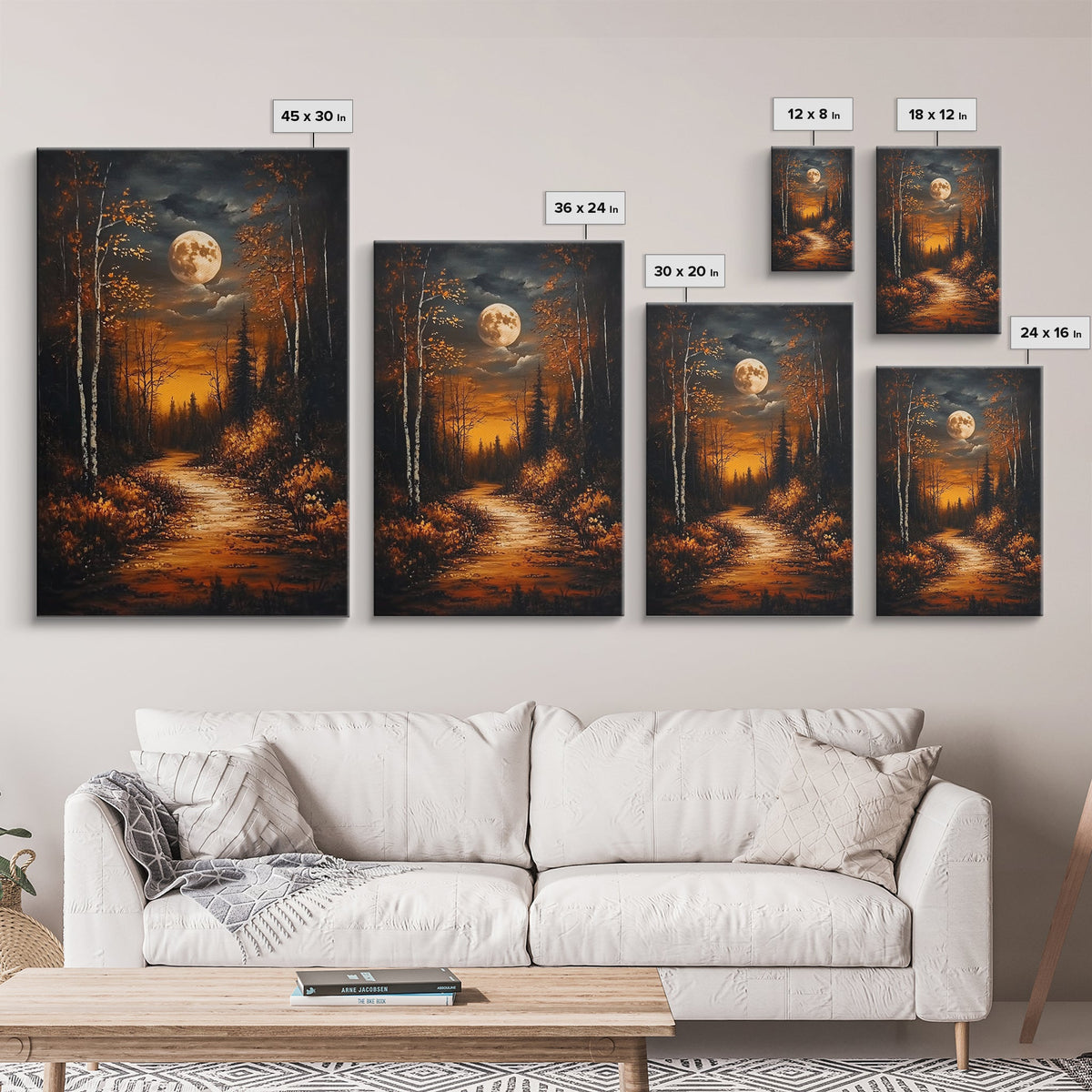 Full Moon Over The Haunted Forest, Framed Canvas Print, Wood Framed Wall Art, Dark Academia Witchy Decor, Moody Home Decor | | Wiccan Center