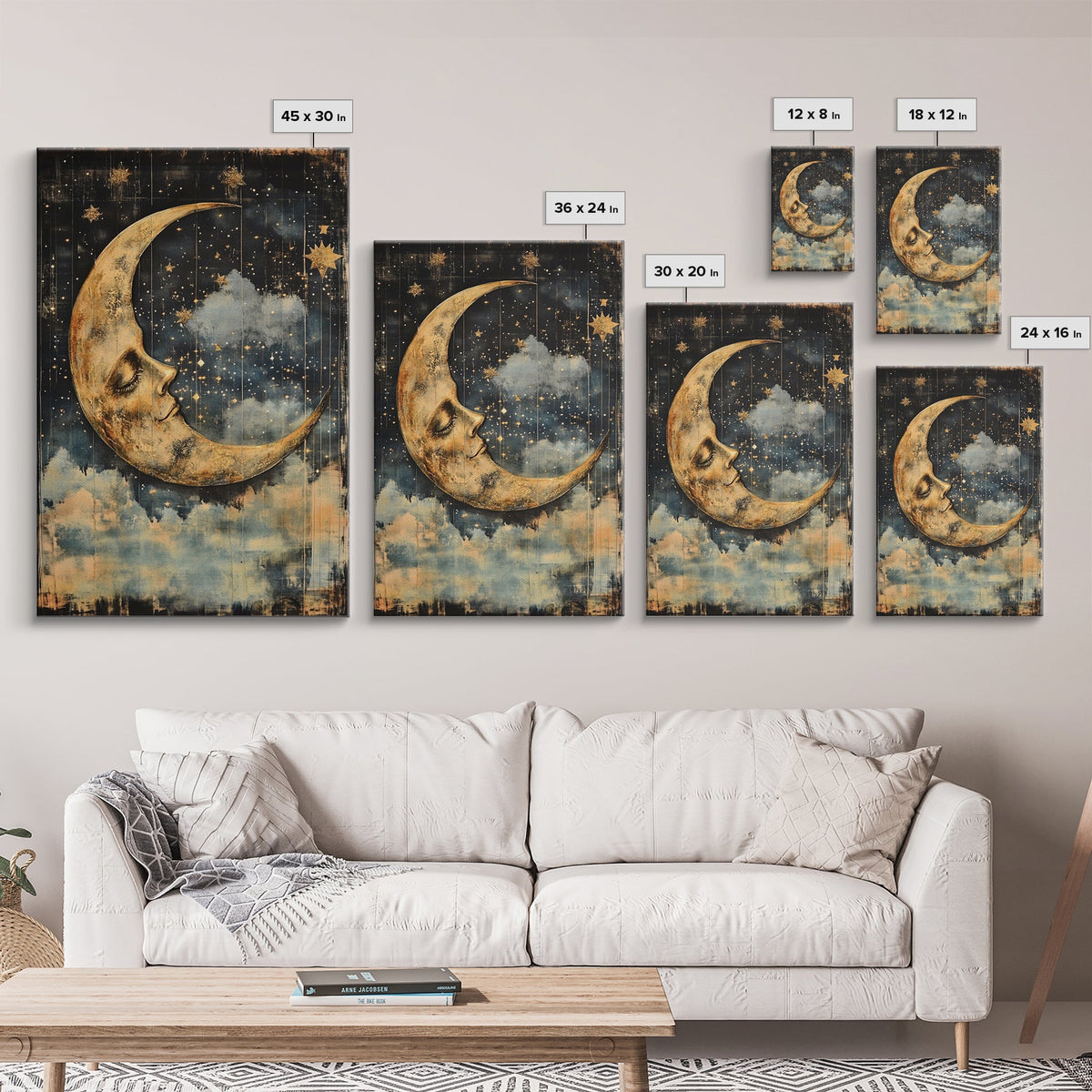 Crescent Moon Floral Botanical Wall Art Canvas Print, Dark Cottagecore Decor, Dark Academia, Moon and Stars, Moody Wall Art | | Wiccan Center