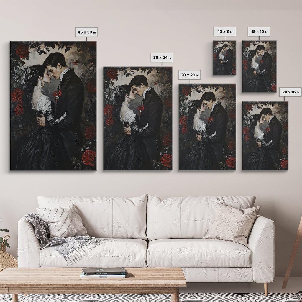Dark Romance Painting Print, Victorian Gothic Wall Art, Halloween Decor, Gift Idea For Goth Couples, Goth Decor, Goth Wall Art, Dark Academia