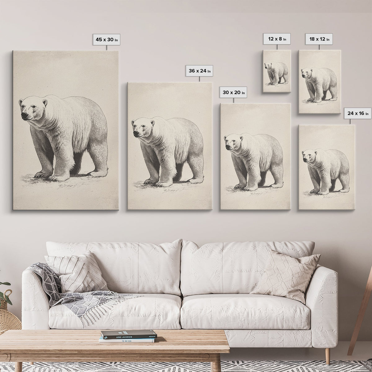 Polar Bear Canvas Print - Framed Canvas - Minimalist Christmas Art - Boho Christmas Art - Rustic Christmas Art