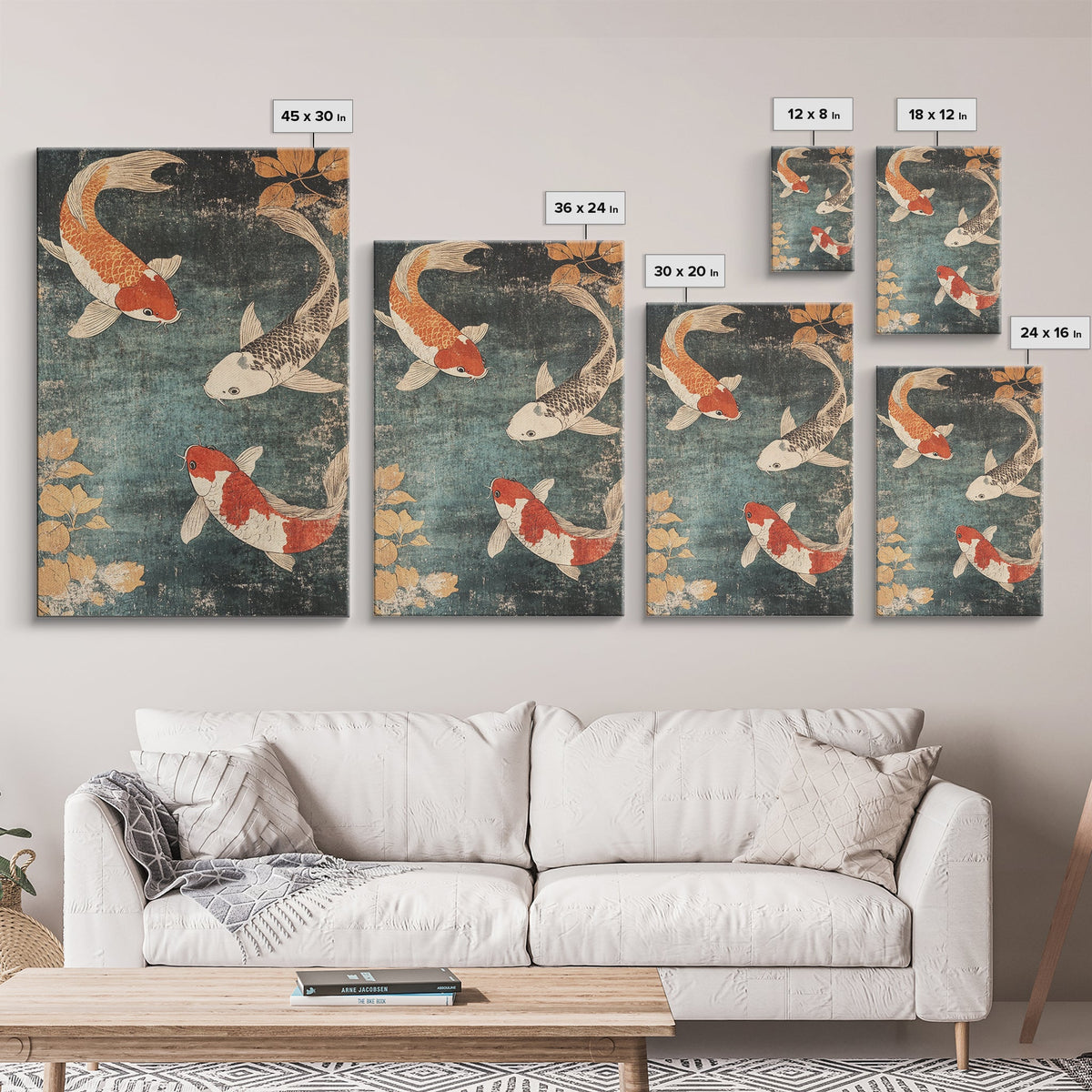 Wabi Sabi Koi Fish Print, Trendy Japanese Decor, Ocean Wall Art, Beach House Decor, Coastal Art Print, Coastal Wall Art, Koi Fish Painting