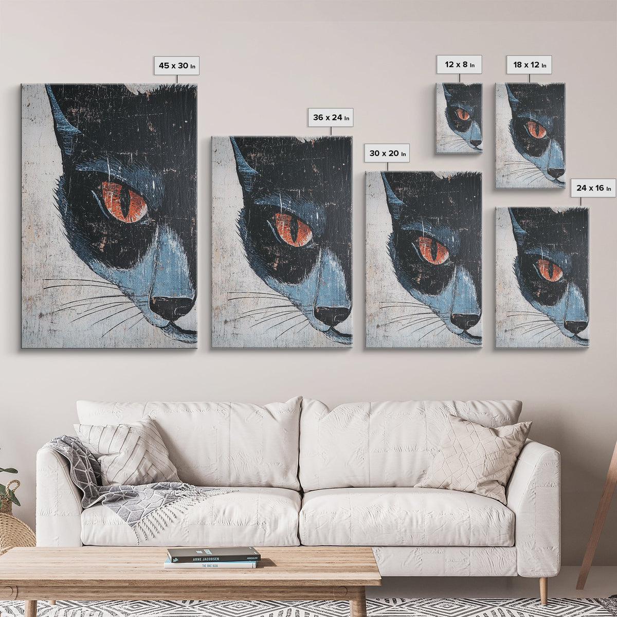 Portrait of a Black Cat, Wabi Sabi Wall Art, Cat Painting, Cat Art, Wabi Sabi Wall Art, Framed Canvas Print, Black Cat Gift