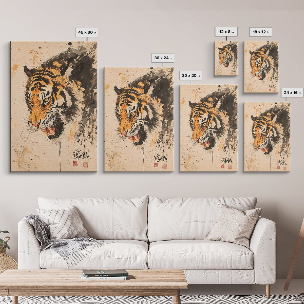 Japanese Style Tiger Painting Print, Tiger Roar, Wabi Sabi Style Art, Animal Prints, Tiger Painting, Tiger Oil Painting Canvas Print