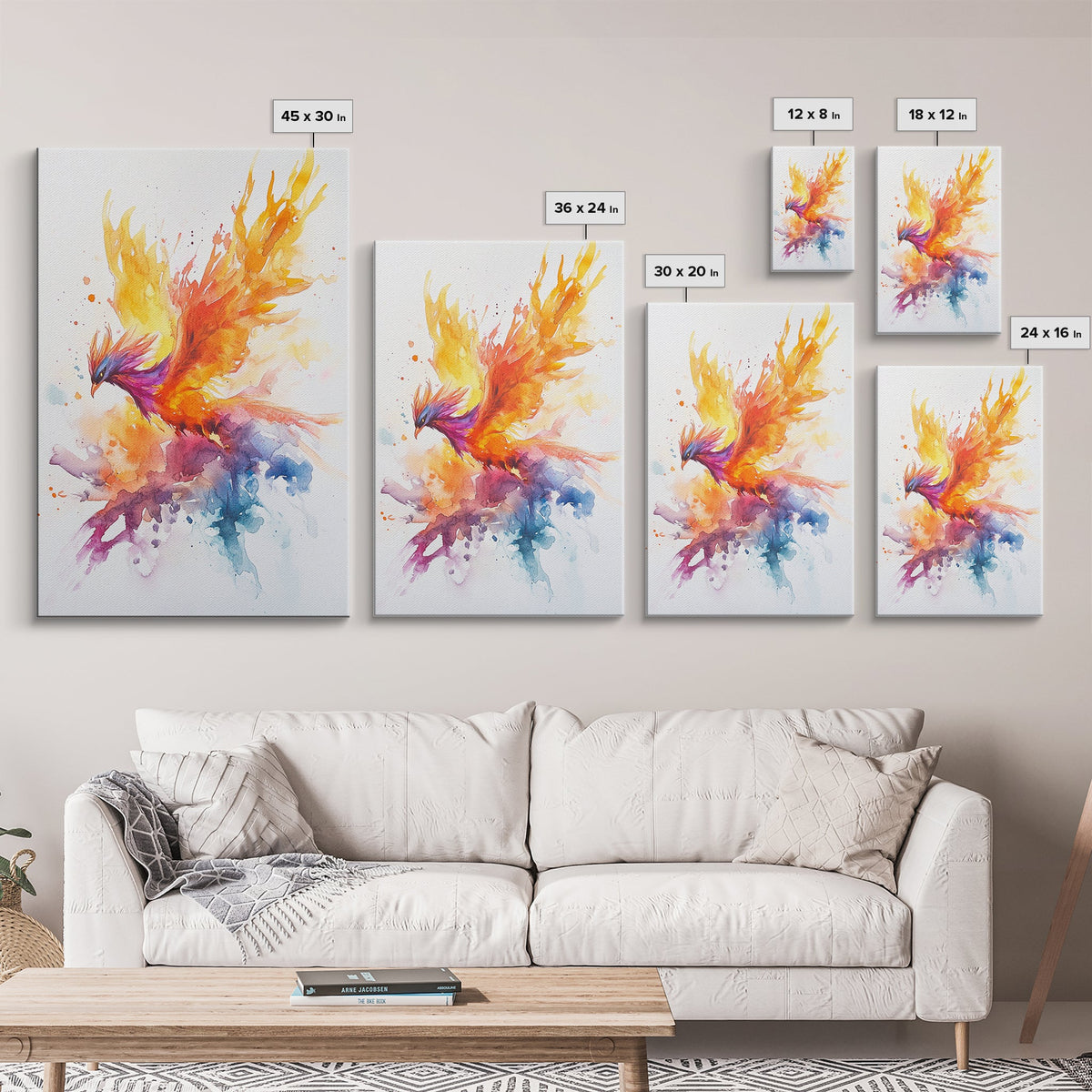 Fire Phoenix Watercolor Art Print Canvas Art, Fantasy Art Phoenix Firebird Fantasy Painting, Dark Academia Wall Art, Phoenix Decor