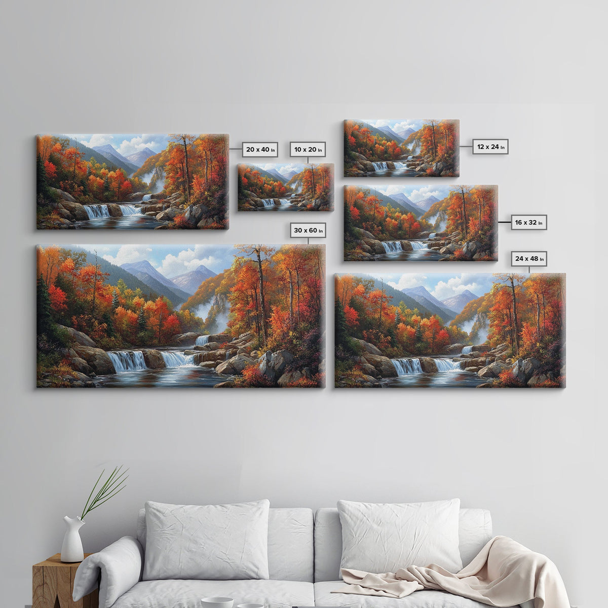 Waterfall In The Forest, Framed Canvas Print, Ready To Hang Art, Wood Frame, Landscape Oil Painting, Mountain Painting, Forest Painting | | Wiccan Center