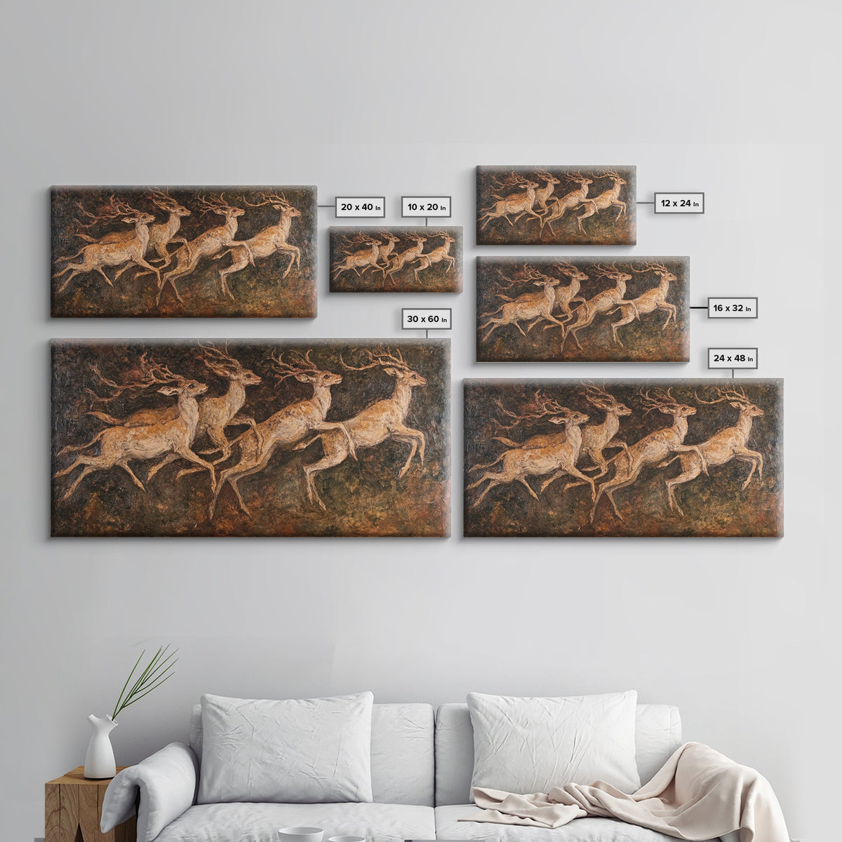 Deer In The Forest 19th Century Folk Art Style Canvas Print, Folk Art Oil Painting Print, Liminal Art, Abstract Painting Home Decor