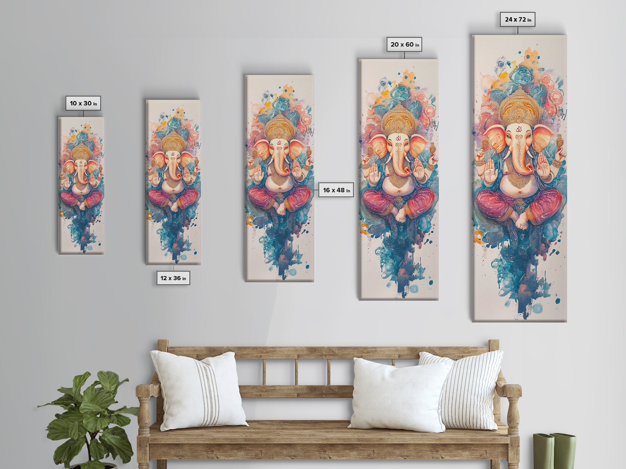 Ganesh wall art spiritual framed canvas print, Hindu god art, vibrant festival decor, meditation room art, sacred Indian home decor