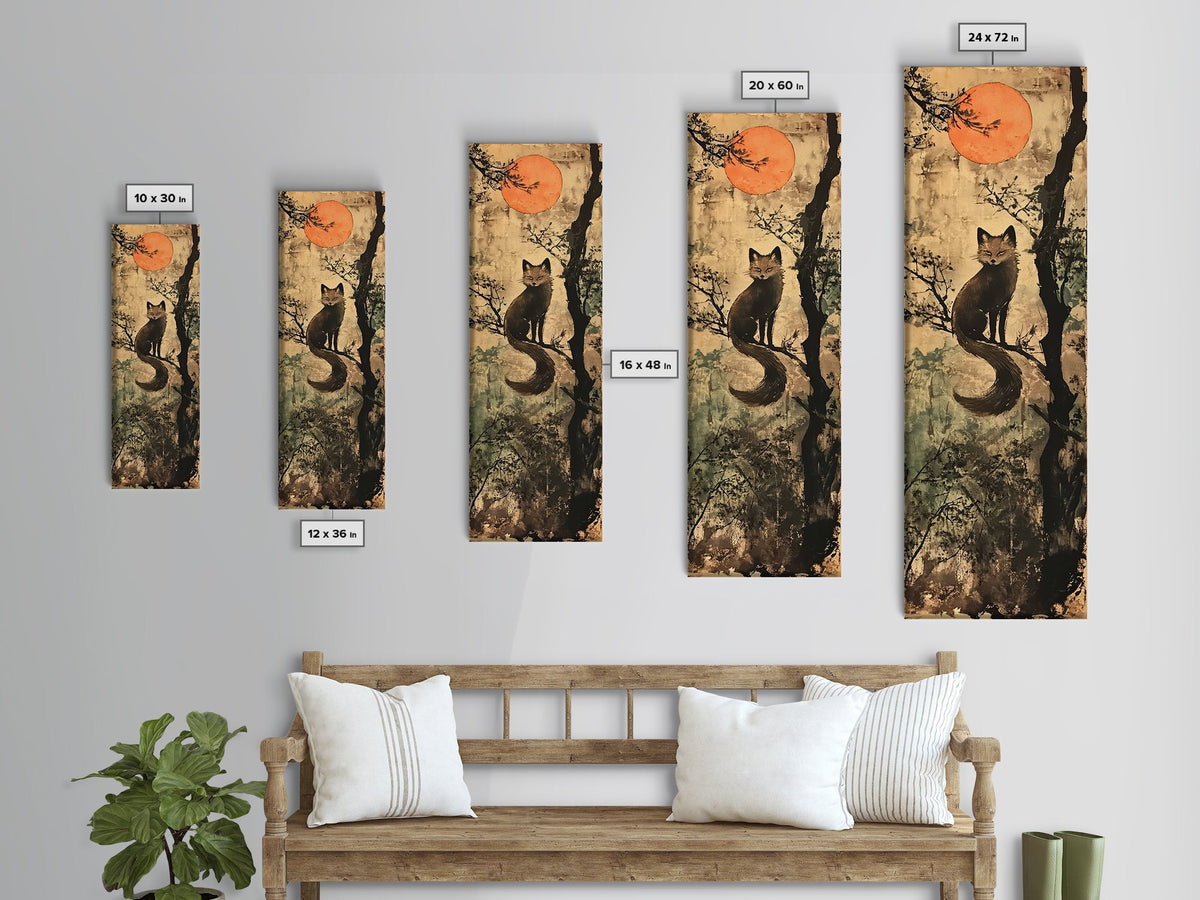 Minimalist Cat Framed Canvas Print Rustic Wall Art Halloween Art Cottagecore Wall Decor Tall Skinny Art Moody Animal Print