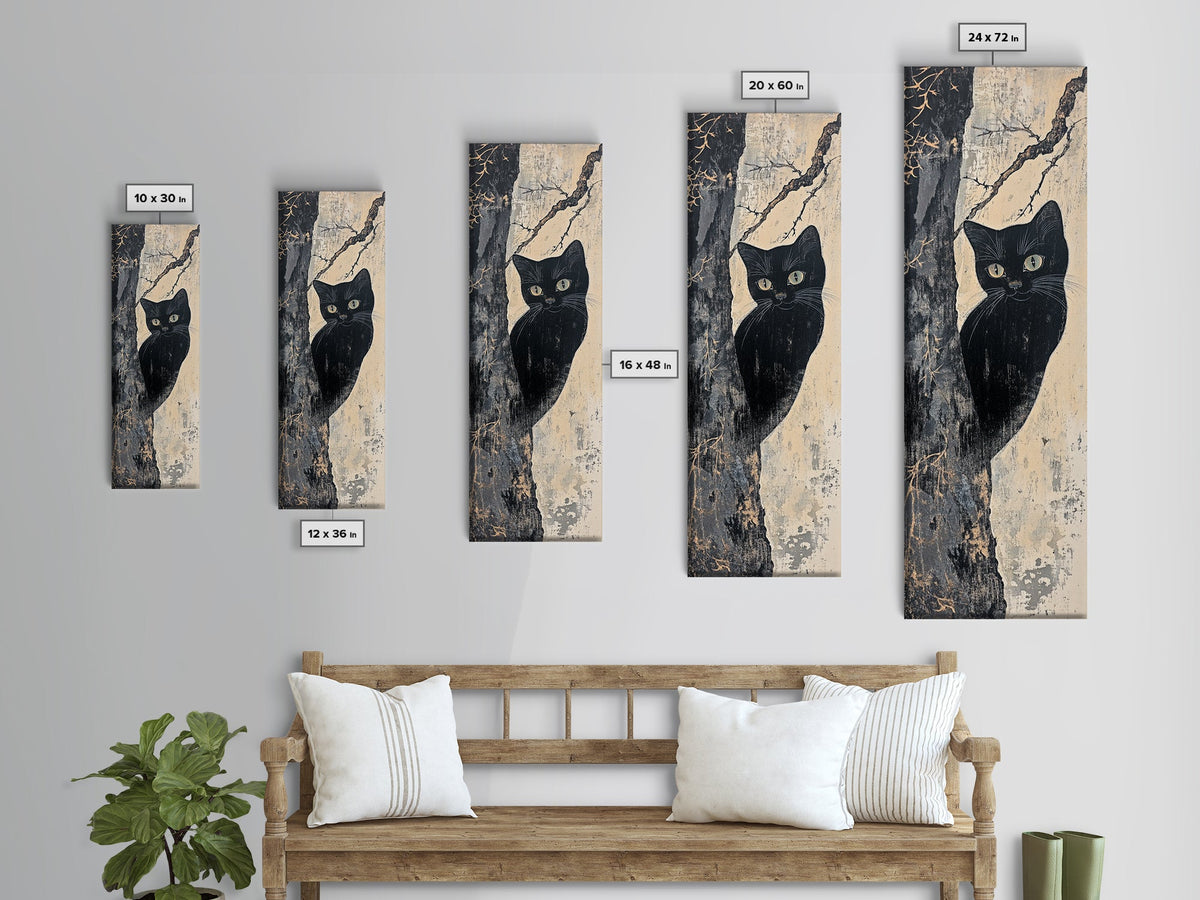 Canvas Print of Cat Peering Out from Tree, Whimsical Art, Rustic Wall Art, Above Sofa Art, Boho Art, Cottagecore Decor, Cozy Vibes
