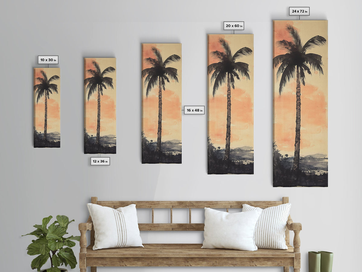 Framed Canvas Print Moody Palm Tree Painting Sunset Coastal Wall Art, Rustic Decor, Tropical Living Room Above Sofa Art, Bedroom Art Print | | Wiccan Center