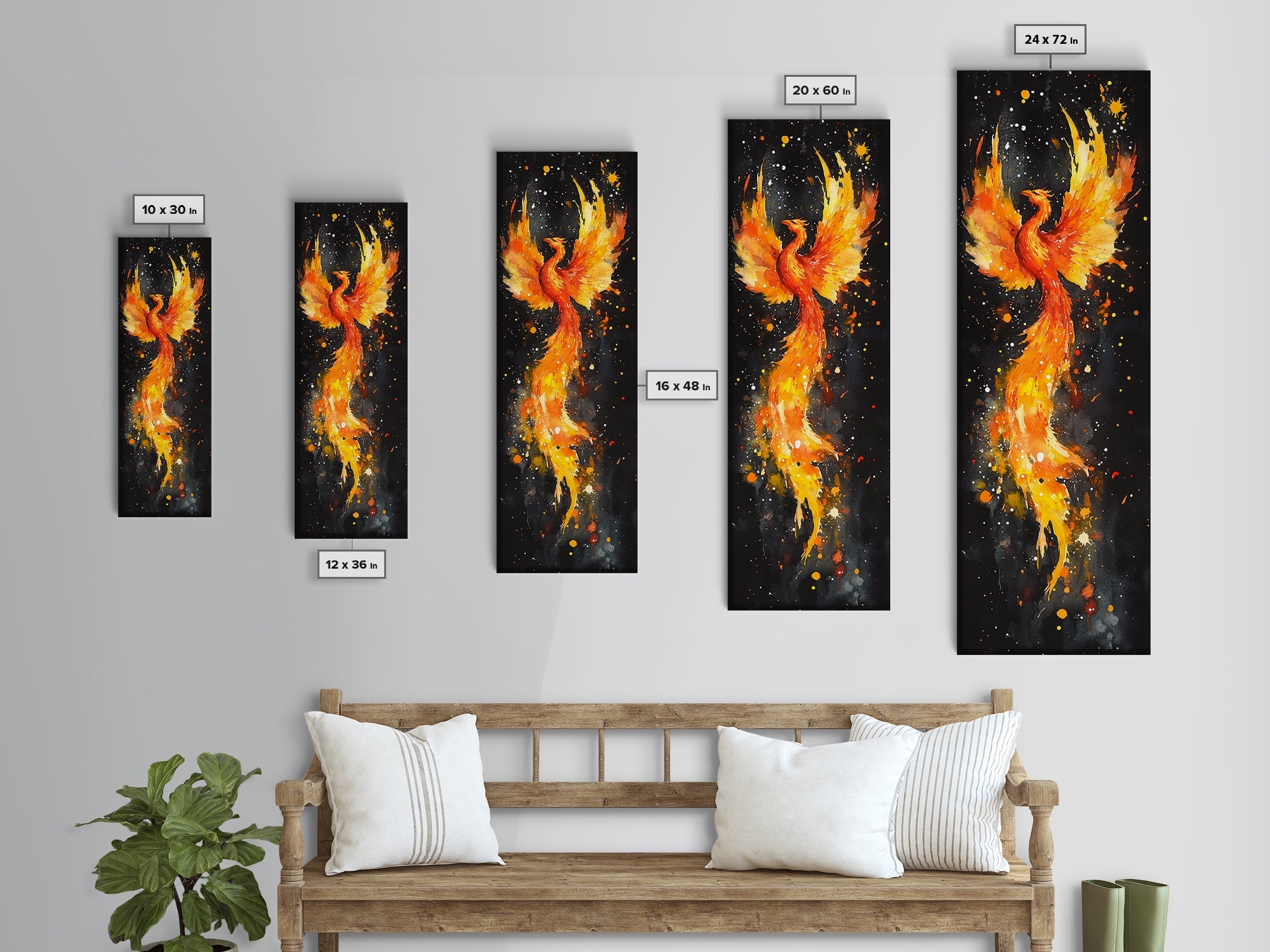 Colorful Phoenix Artwork Canvas Print, Framed Option, Cosmic Art for Bedroom Decor, Spiritual Wall Art, Mystical Bird Painting
