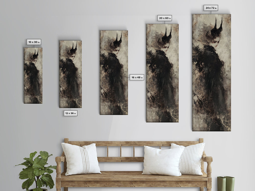 Framed Canvas Print of Dark Angels Wall Art with Gothic Aesthetic, Moody Art, Ozymandias Art, Unique Gift Idea, Long Narrow Wall Art, Tall Skinny Art