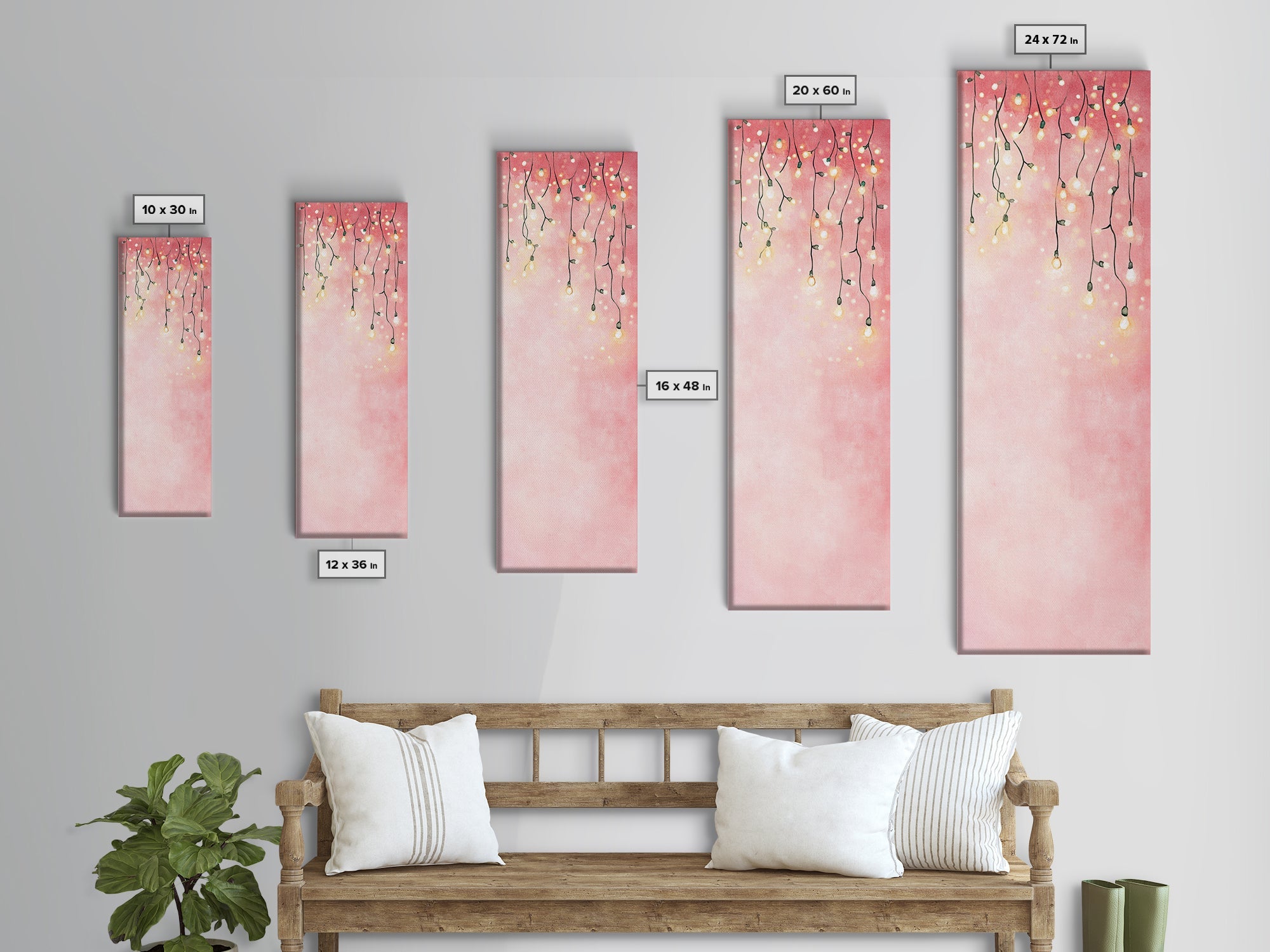 Fairy Lights Glow Framed Canvas Print Whimsical Light Pink Wall Art Cottagecore Bedroom Decor Living Room Artwork Dreamy Minimalist Art