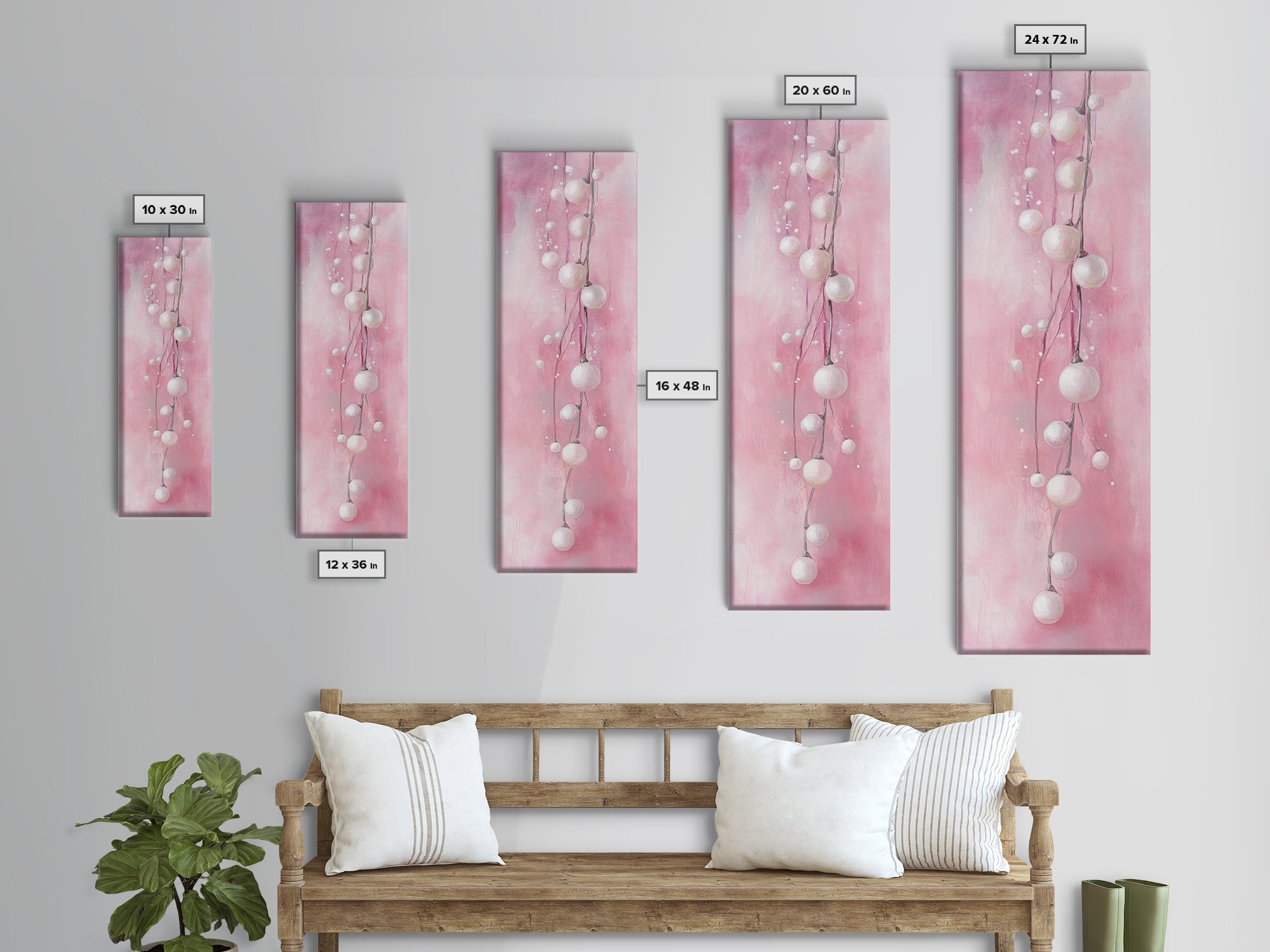 Fairy Lights Canvas Print - Minimalist Whimsical Pink Artwork, Skinny Vertical Wall Art, Cozy Lighting Decor for Bedroom or Dorm
