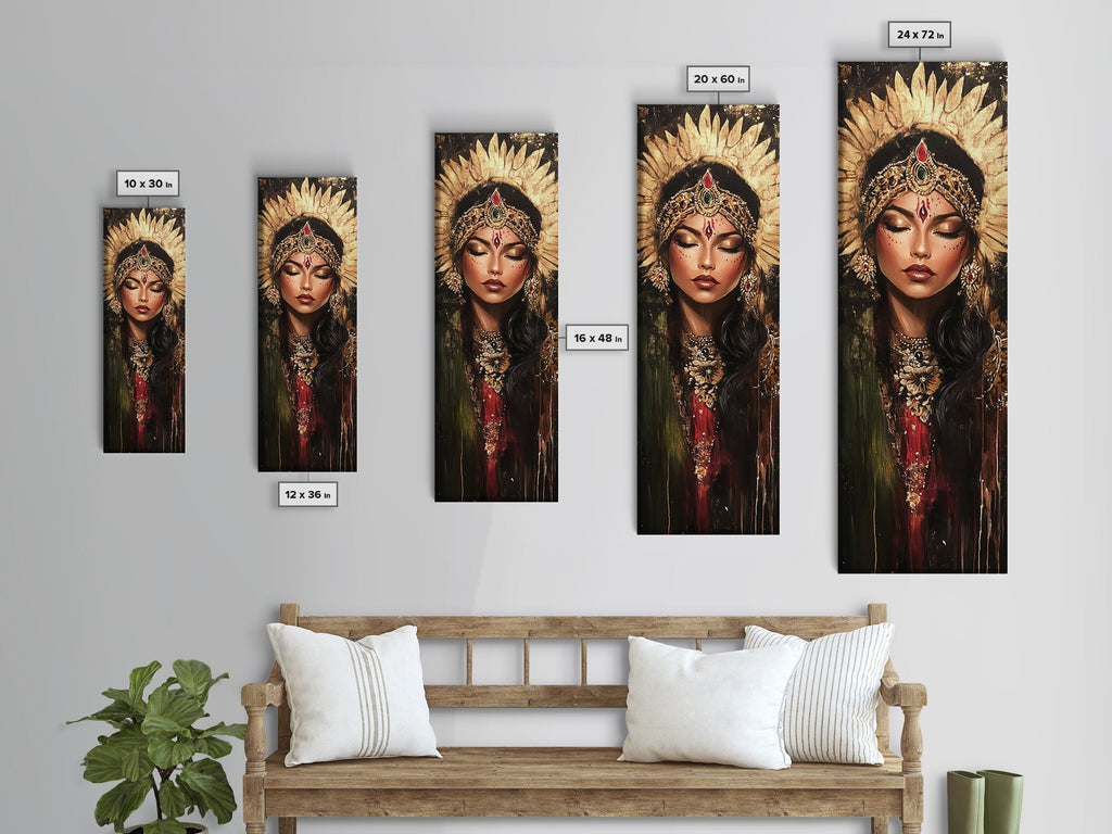 Golden Goddess Framed Canvas Print, Afrocentric Art Print with Ornate Detail, Dark Romance Wall Art for Eclectic Living Room Decor | | Wiccan Center