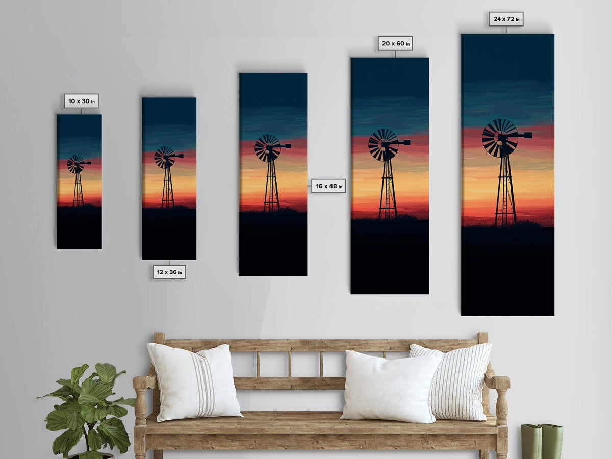 Canvas Print Moody Sunset Windmill Wall Art, Vertical Rustic Decor, Tall Narrow Farmhouse Artwork, Gift Idea for Living Room | | Wiccan Center