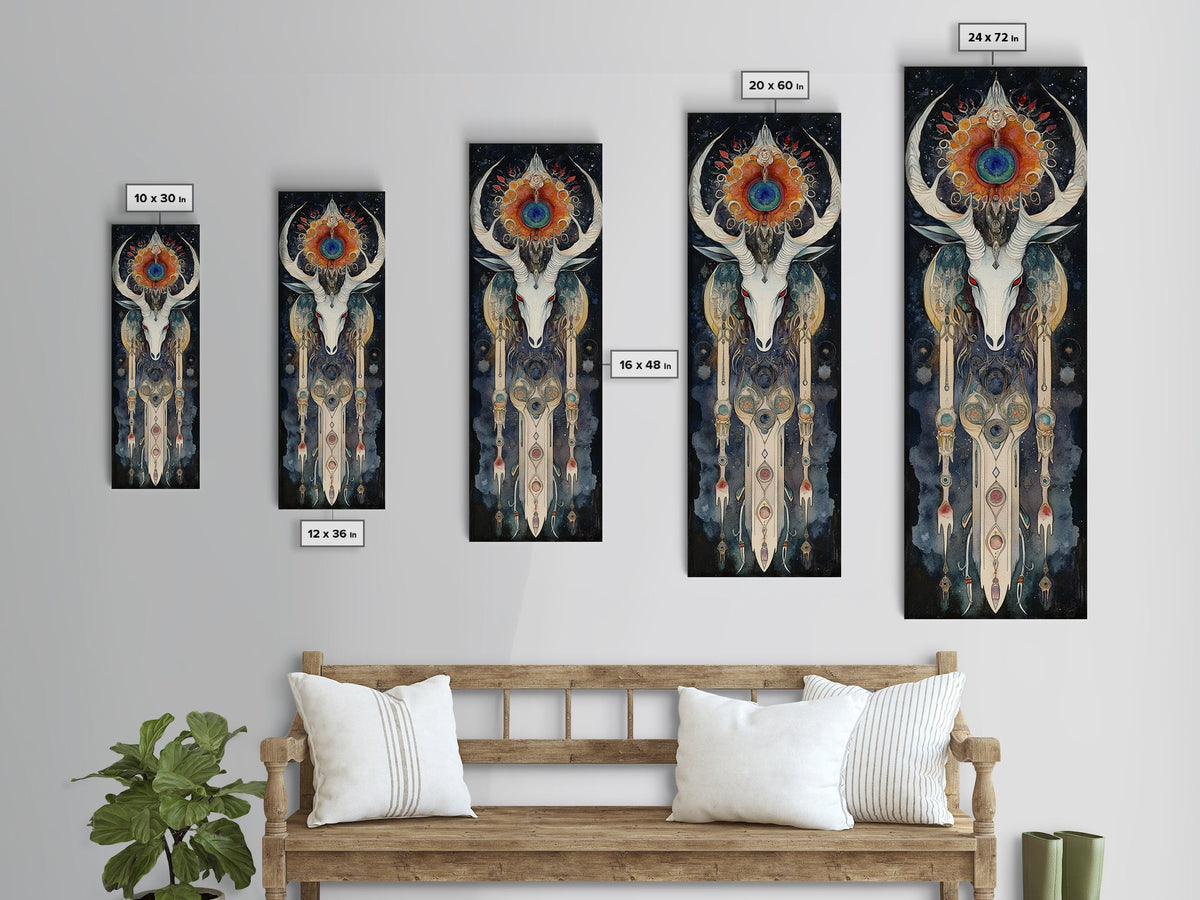 Dreamcatcher Deer Canvas Print Featuring Boho Sacred Geometry Art, Native Inspired Dark Angels Wall Art Ideal For Gift Idea