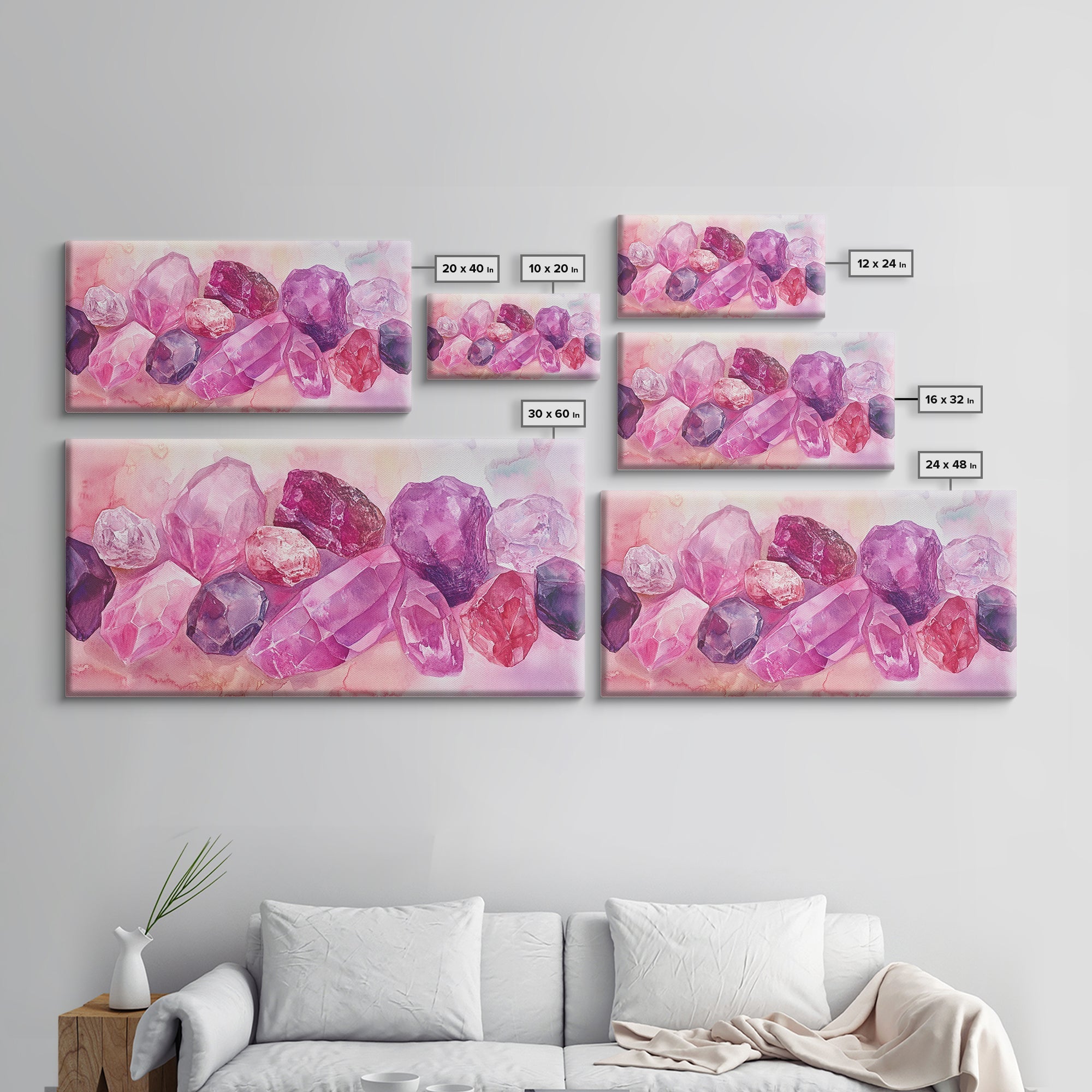 Gemstone Canvas Print | Pink and Purple Crystal Wall Art | Whimsical Magical Artwork | Cottagecore Bedroom Decor | Pastel Colorful Wall Art | | Wiccan Center
