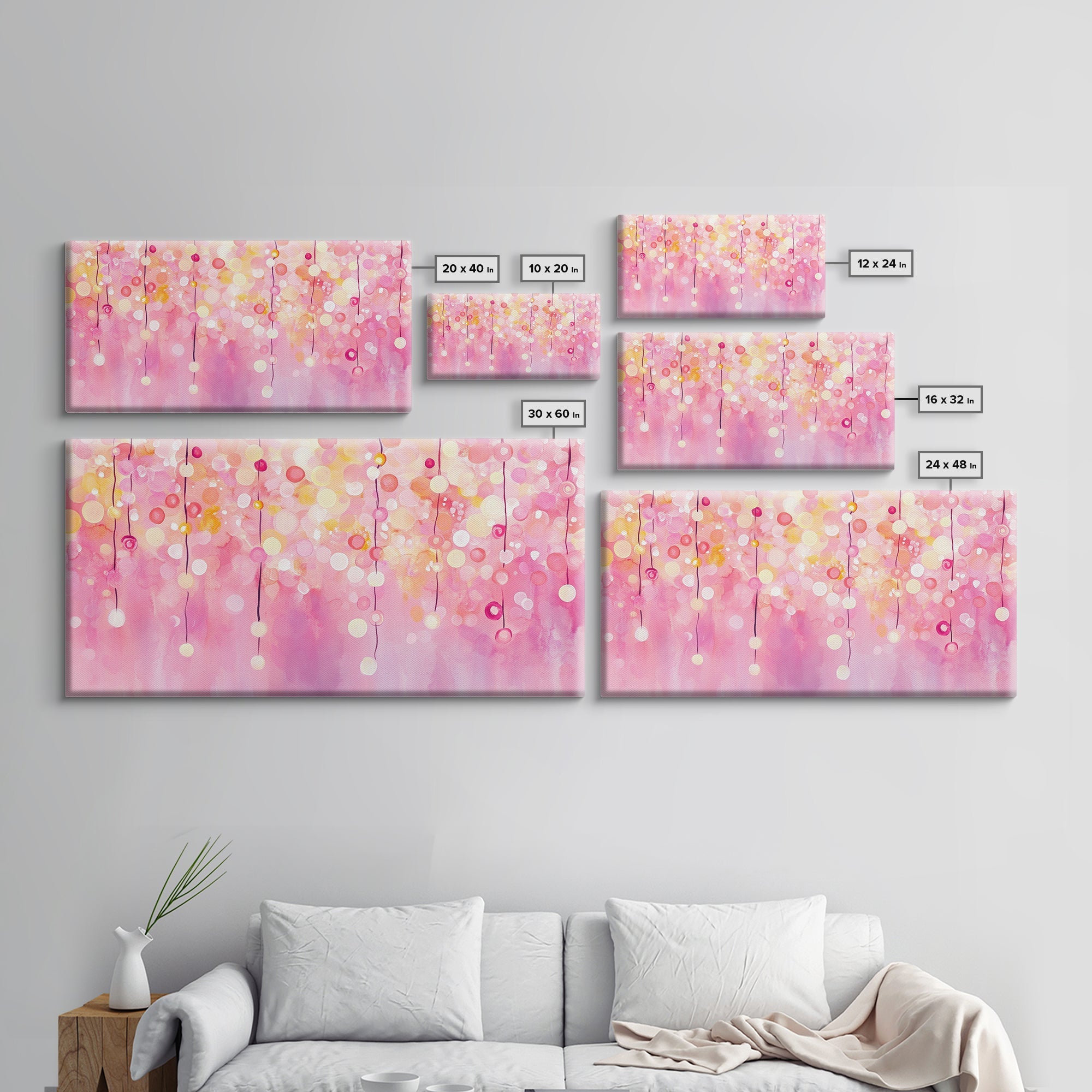 Magical Fairy Light Pink Abstract Canvas Print with Bokeh Lights, Ideal Whimsical Art for Living Room, Vertical Skinny Wall Art | | Wiccan Center