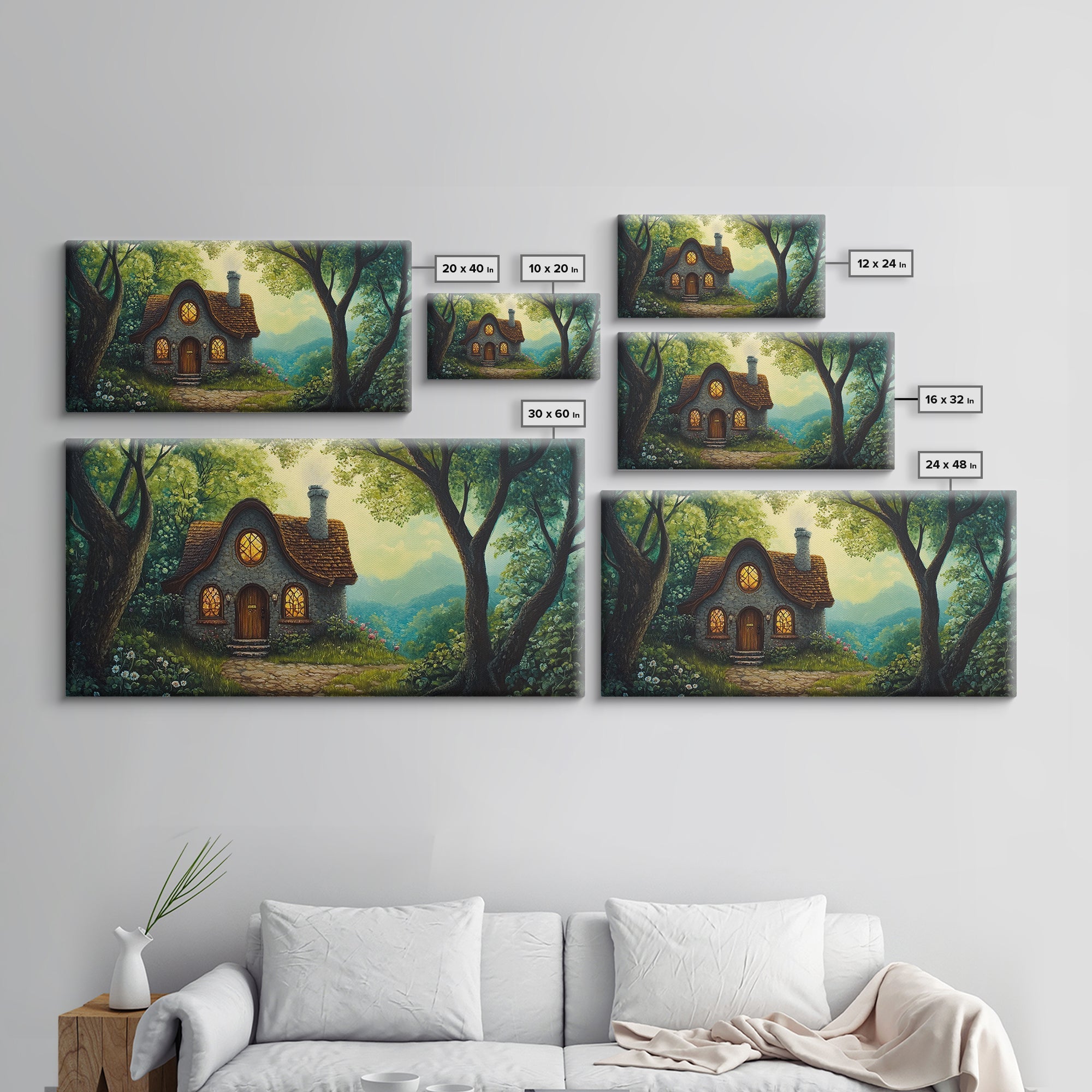 Cozy Forest Cottage Canvas Print Cottagecore Landscape Art Rustic Home Decor Whimsical Above Bed Art Fairy Tale Wall Art Gift Idea