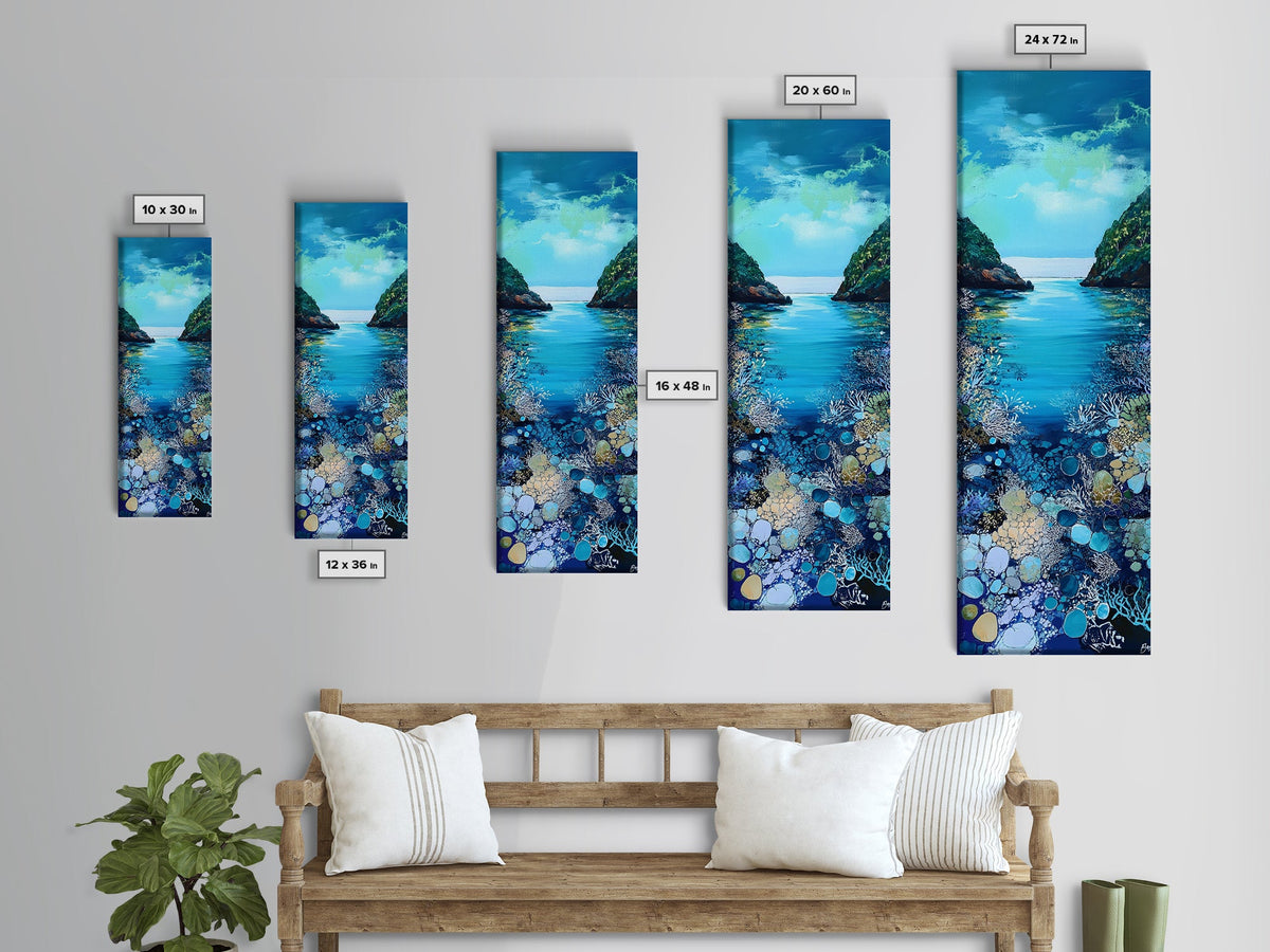 Underwater View, nautical painting, seascape painting, coral reef painting, blue and green wall art, Framed Canvas Print | | Wiccan Center