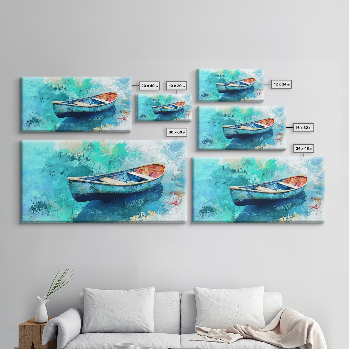 Floating Boat, teal watercolor, impressionist seascape, peaceful ocean, nautical painting, Canvas Print, coastal decor, rustic art | | Wiccan Center