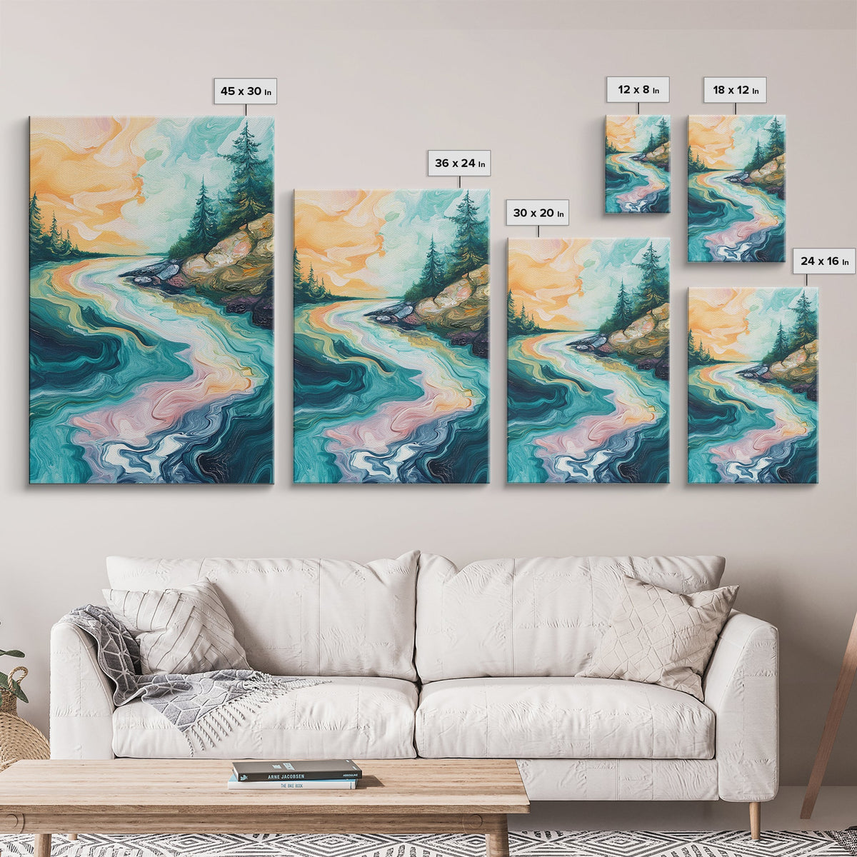 Swirling River Art, Abstract Nature Scene, Dreamy Landscape, Flowing Water, Boho Wall Art, Colorful Decor, Canvas Print | | Wiccan Center
