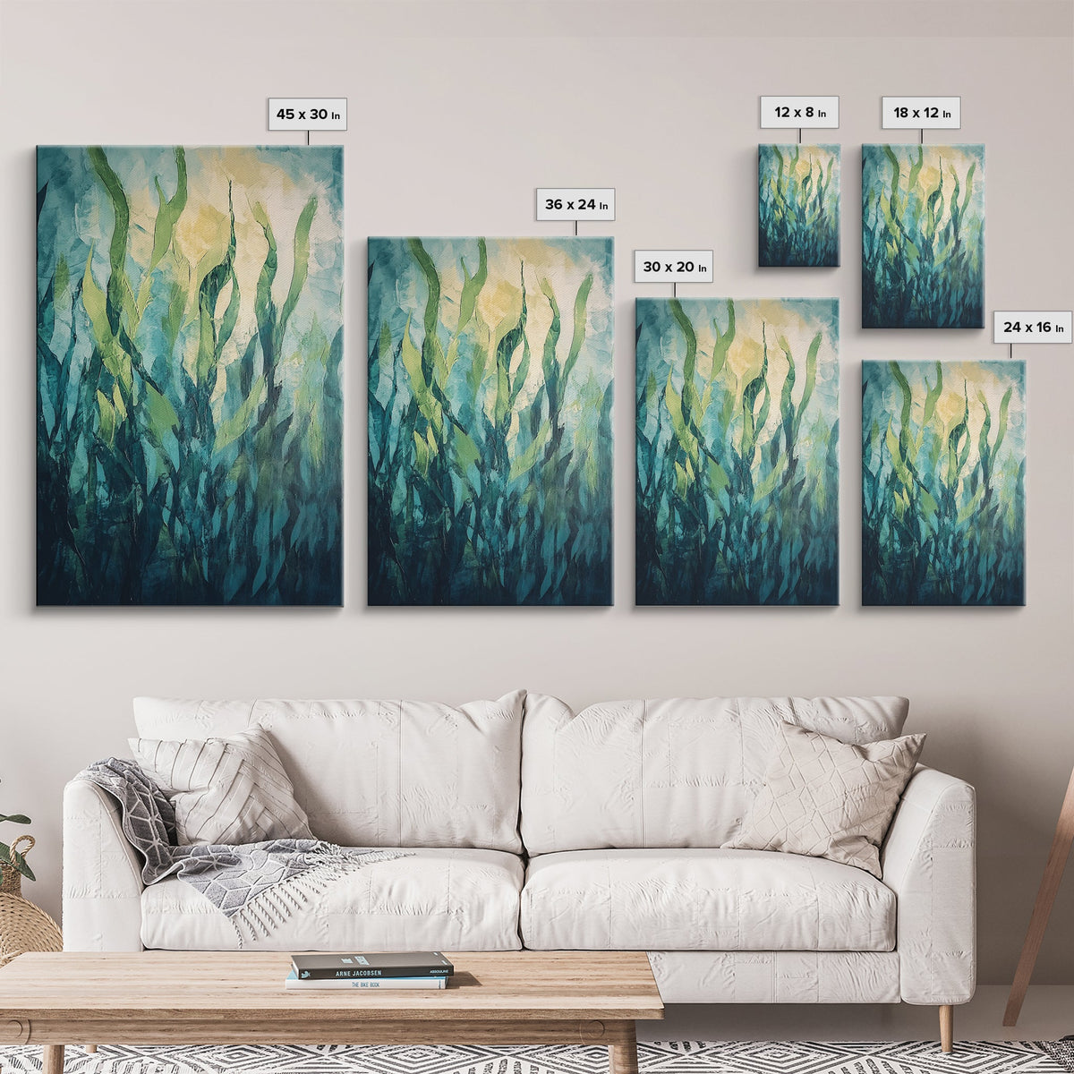 Underwater Kelp Forest, Coastal Landscape Art, Teal Wall Art, Nautical Decor, Nature Inspired Art, Wabi Sabi Art, Canvas Print | | Wiccan Center