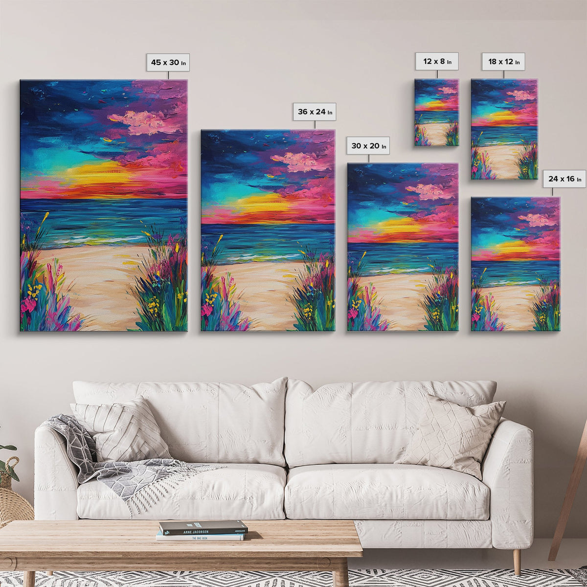 Colorful Sunset, coastal painting, seascape painting, pink orange wall art, Canvas Print, coastal cowgirl wall art, above bed wall art | | Wiccan Center