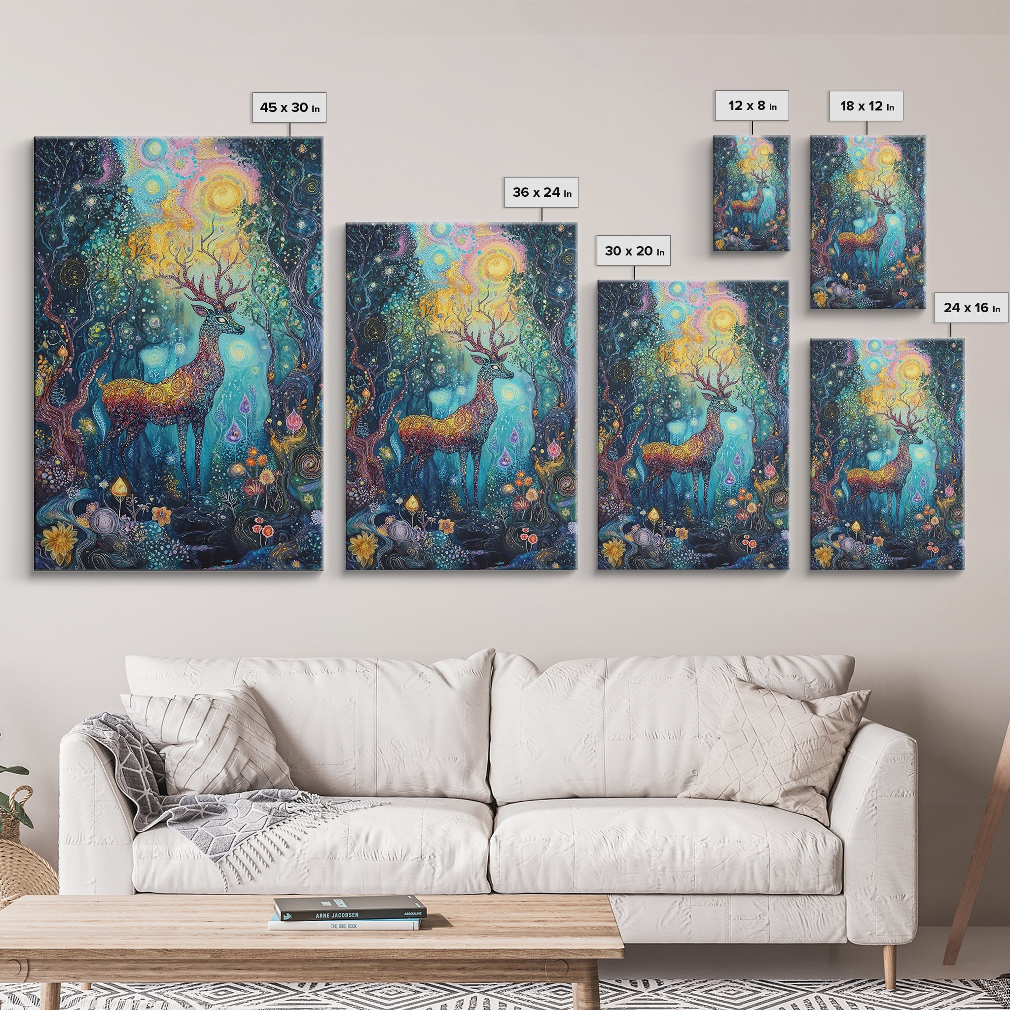 Celestial Deer, Magical Forest, Fantasy Animal Art, Enchanted Wall Art, Cottagecore Wall Art, Above Couch Art, Framed Canvas Print