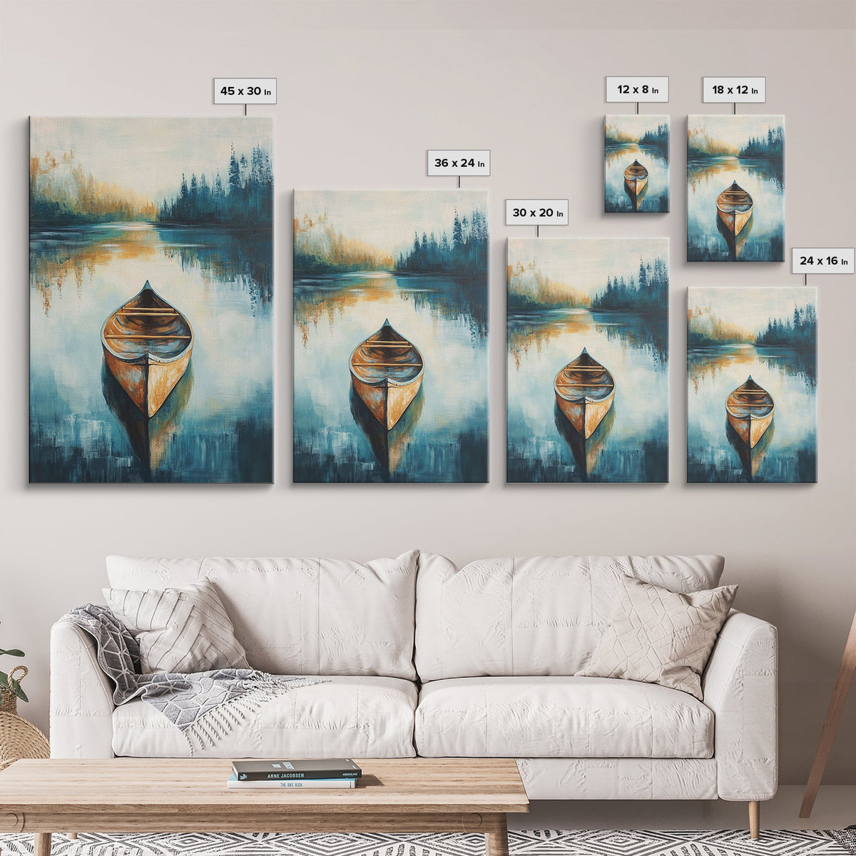 Still Water Canoe, Lake Tahoe Art, Nautical Painting, Rustic Wall Art, Moody Art, Extra Wide Art, Above Couch Art, Canvas Print | | Wiccan Center