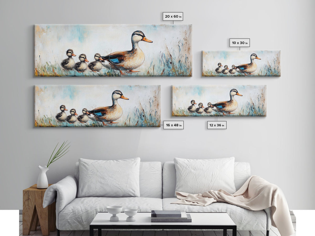 Mother Duck and Ducklings, Whimsical Farmhouse Animal Wall Art, Cute Baby Ducks Painting, Cozy Country Decor, Nursery Artwork