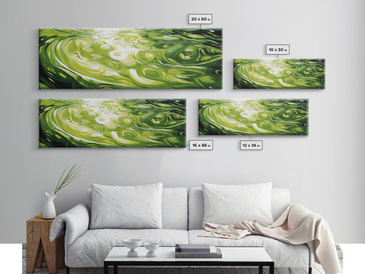 Abstract Green Swirl Painting, Modern Contemporary Wall Art, Nature Inspired Water Reflection, Trendy Office, Framed Canvas Print | | Wiccan Center