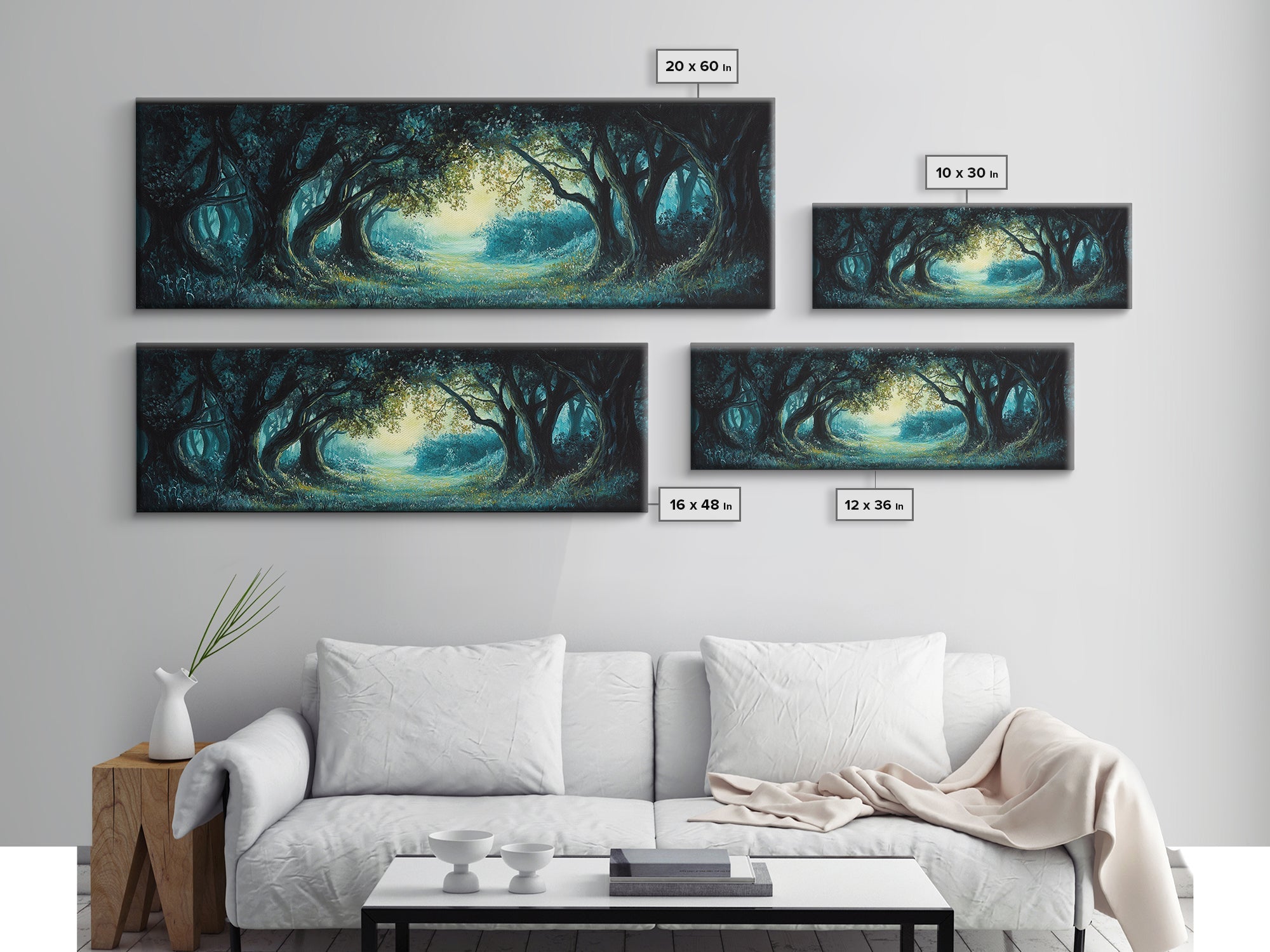 Enchanted Forest Framed Canvas Print Magical Woodland Scene, Nature Wall Art, Fantasy Art, Dark Green Landscape, Home Decor