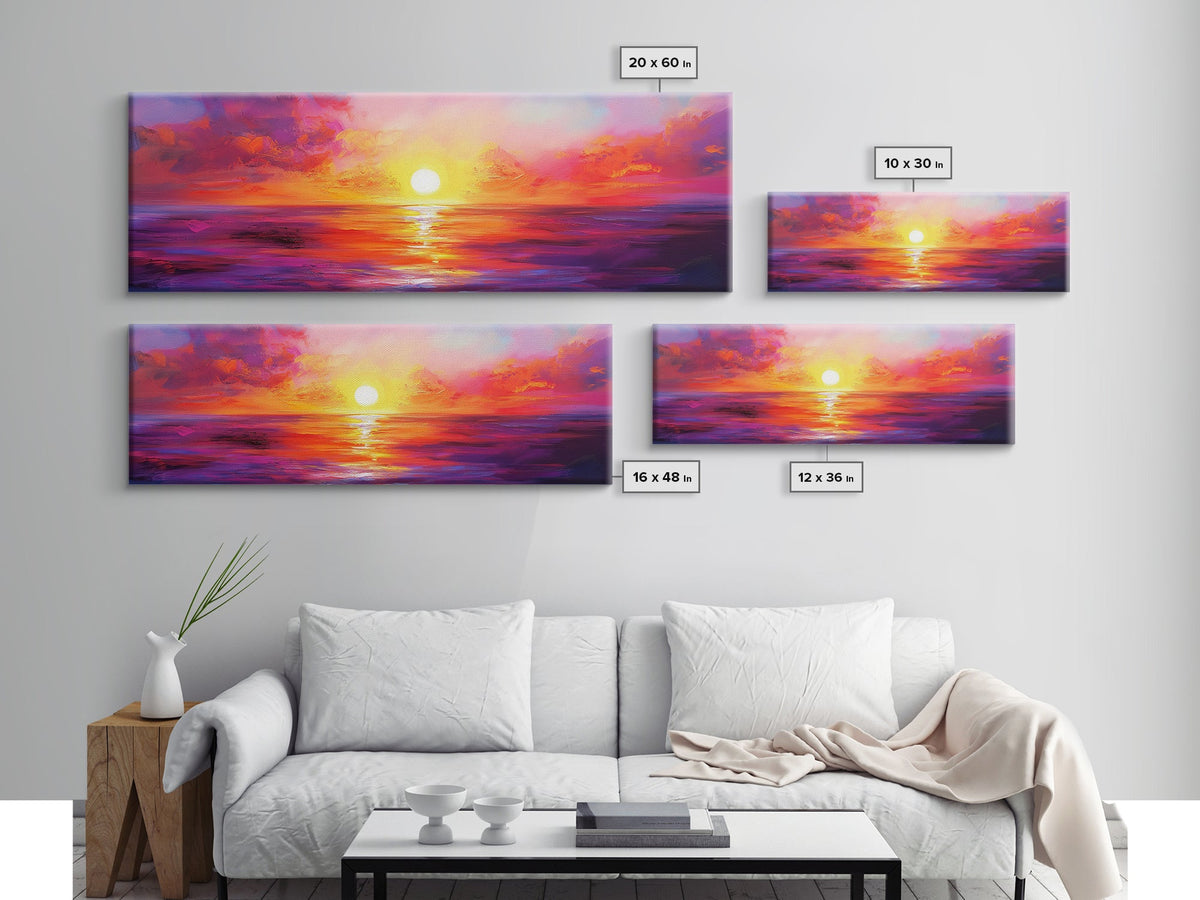 Fiery Sunset, Warm Sky Painting, Colorful Seascape Wall Art, Coastal Living Decor, Framed Canvas Print, Living Room Artwork | | Wiccan Center