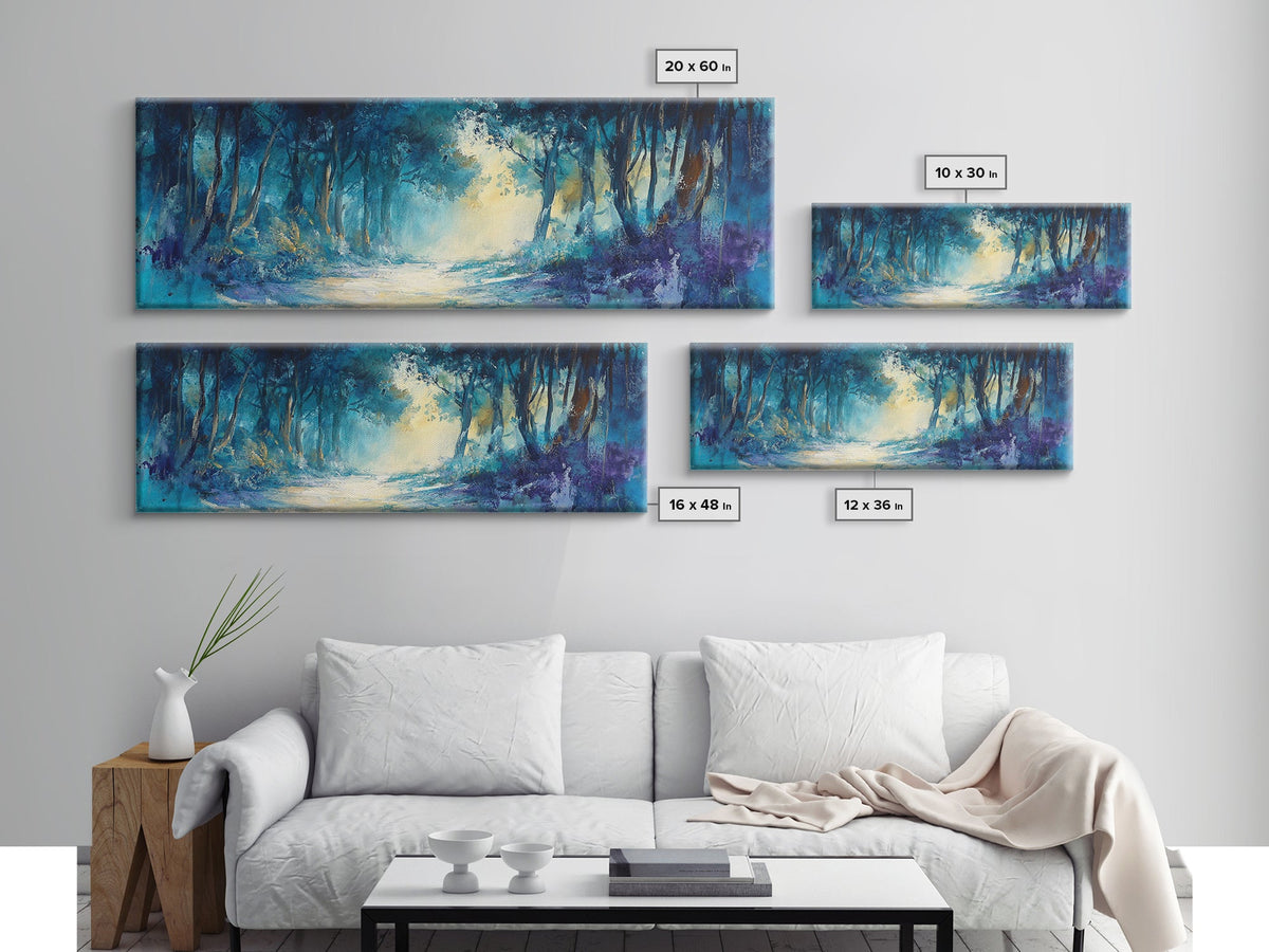 Mystical Forest, Blue Woodland Scene, Nature Art, Dark Forest Painting, Bedroom Wall Art, Canvas Print, Framed Canvas Print | | Wiccan Center