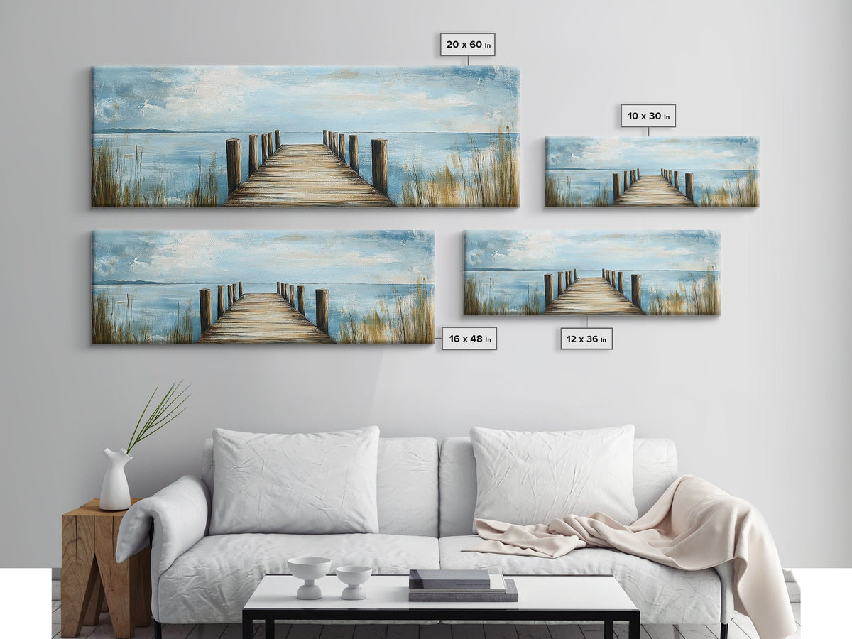 Lake Dock, Peaceful Water Scene, Serene Landscape, Rustic Nature Painting, Minimalist Home Decor, Canvas Print, Framed Canvas Print | | Wiccan Center
