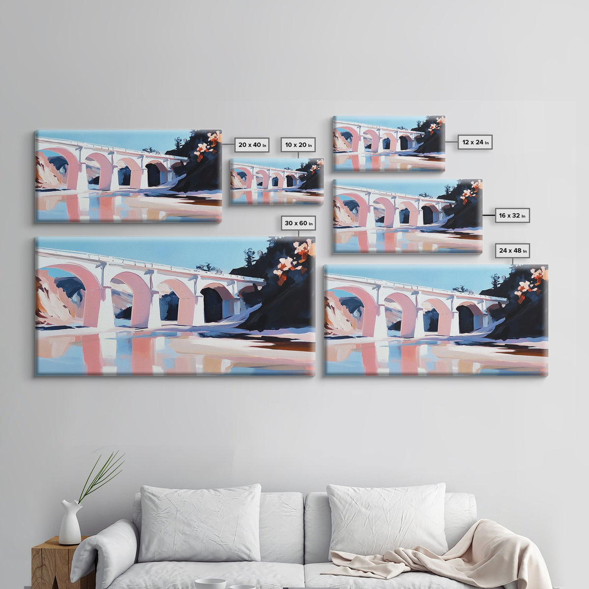 Bridge Reflection, Scenic River, Pastel Landscape, Canvas Print, Architecture Art, Living Room Wall Art, Minimalist Water Scene, Travel Art | | Wiccan Center