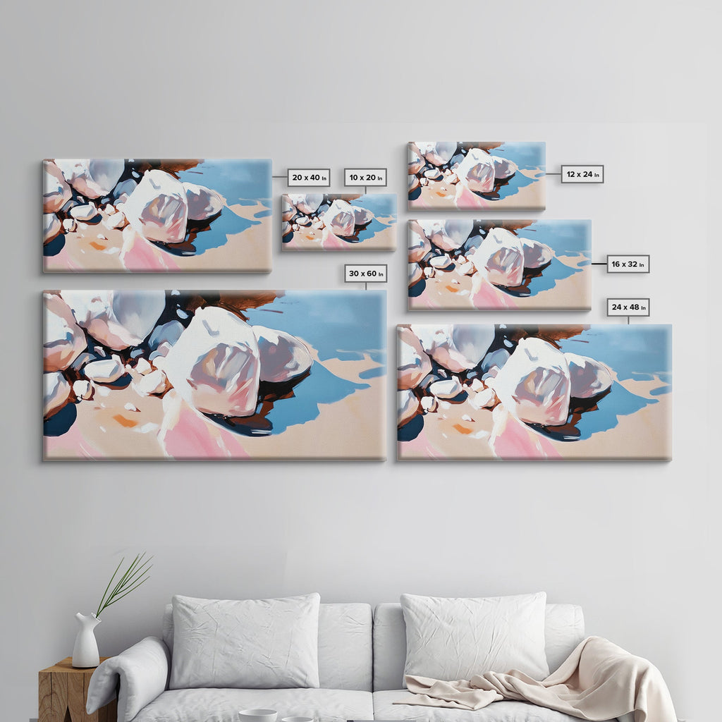 River Stones, Natural Elements, Boho Earthy Decor, Canvas Print, Minimalist Landscape, Zen Inspired Wall Art, Calm and Neutral