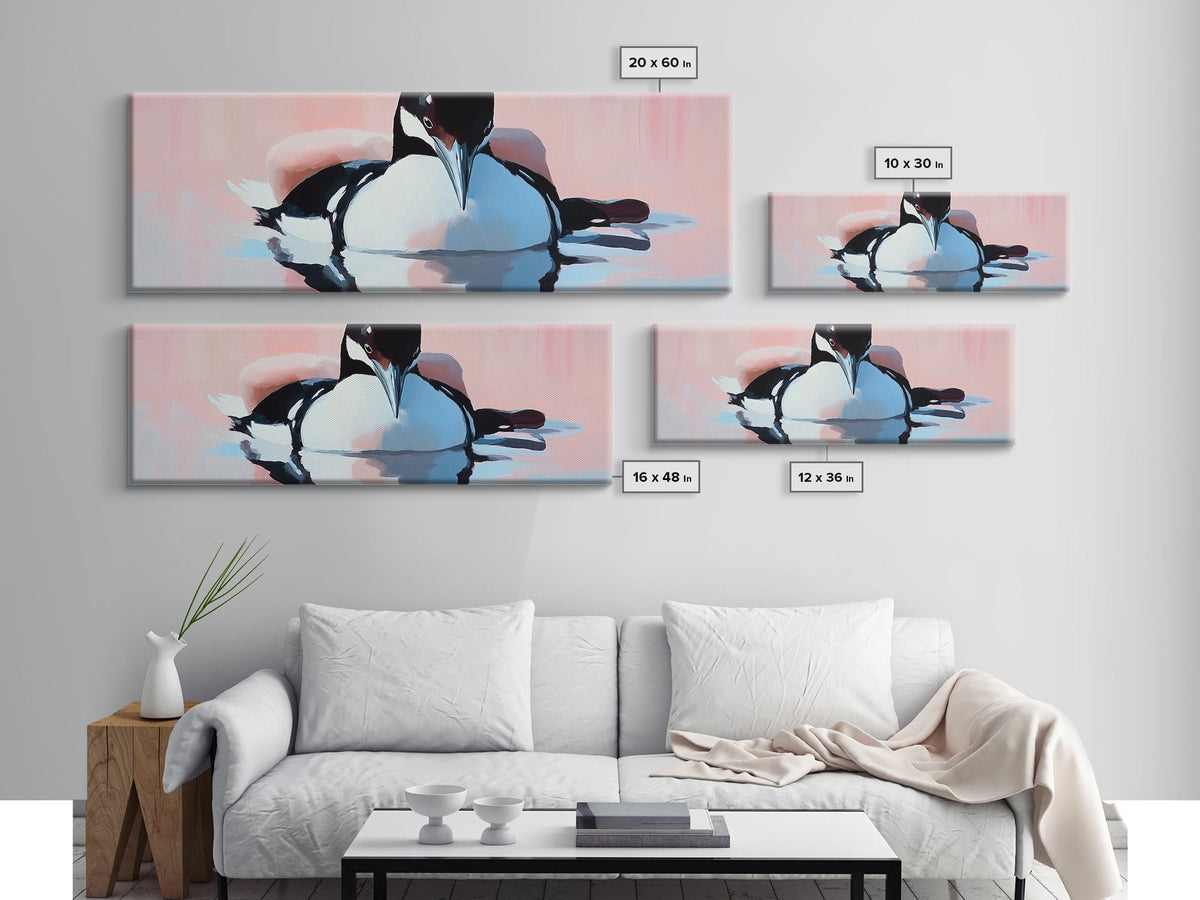 Floating Loon, nature wildlife art, lake house decor, bird lover gift, minimalist animal print, framed canvas print, cabin wall art