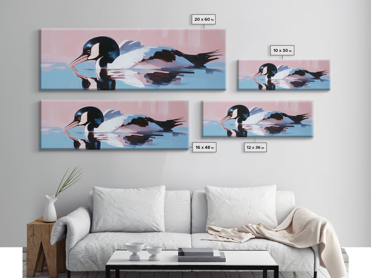 Water Bird, serene wildlife art, nature-inspired home decor, modern minimalist print, framed canvas print, coastal bird artwork