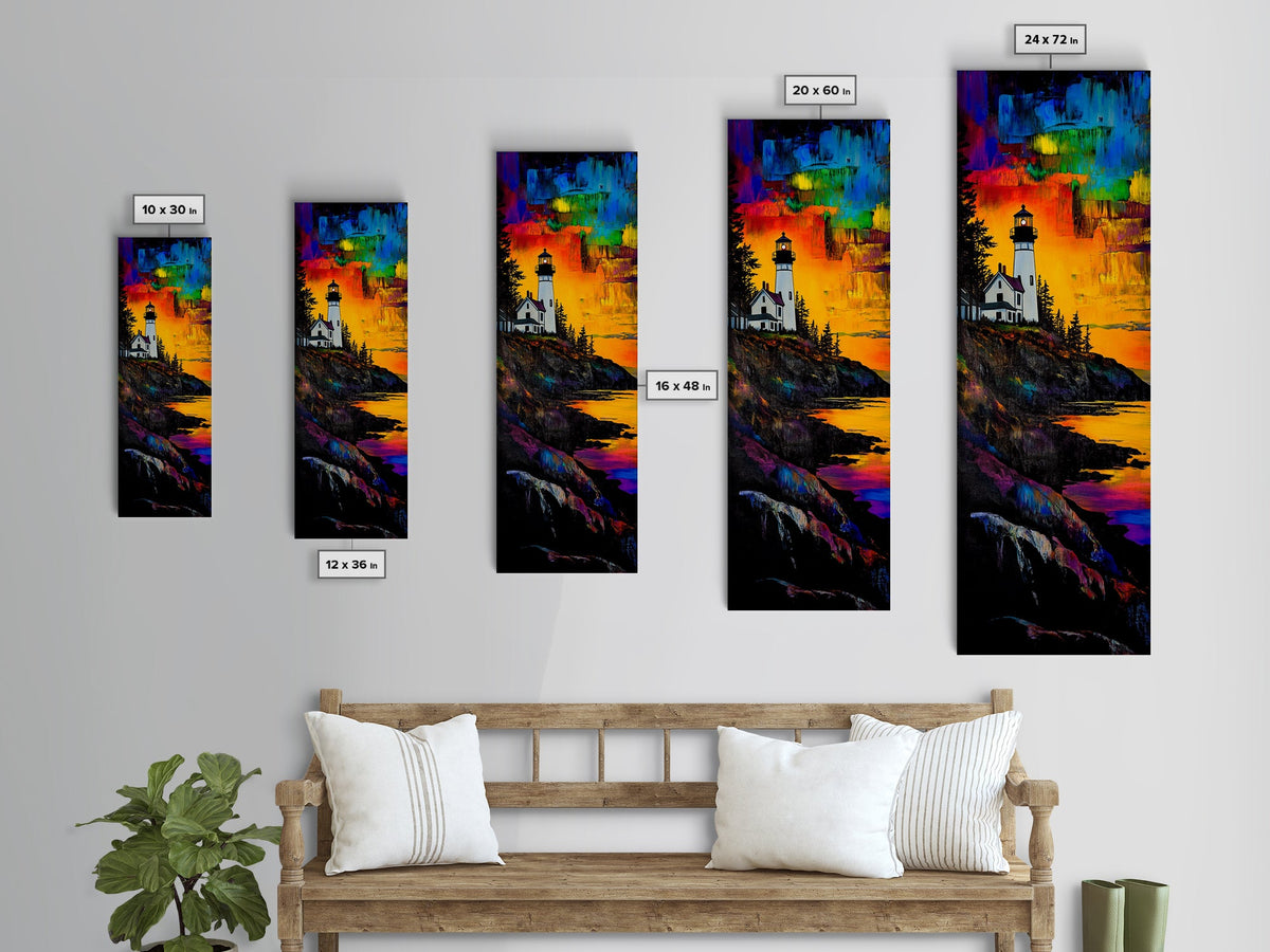 Lighthouse Sunset, Coastal Landscape, Nautical Art, Canvas Print, Colorful Seascape, Ocean Wall Art, Beach House Decor, Vibrant Wall Art | | Wiccan Center