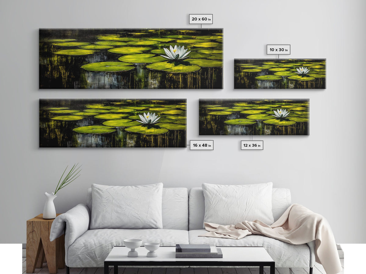 Water Lily Pond, Tranquil Nature Art, Green Botanical Art, Zen Wall Art, Framed Canvas Print, Office Decor, Relaxing Home Art, Spa Wall Art | | Wiccan Center