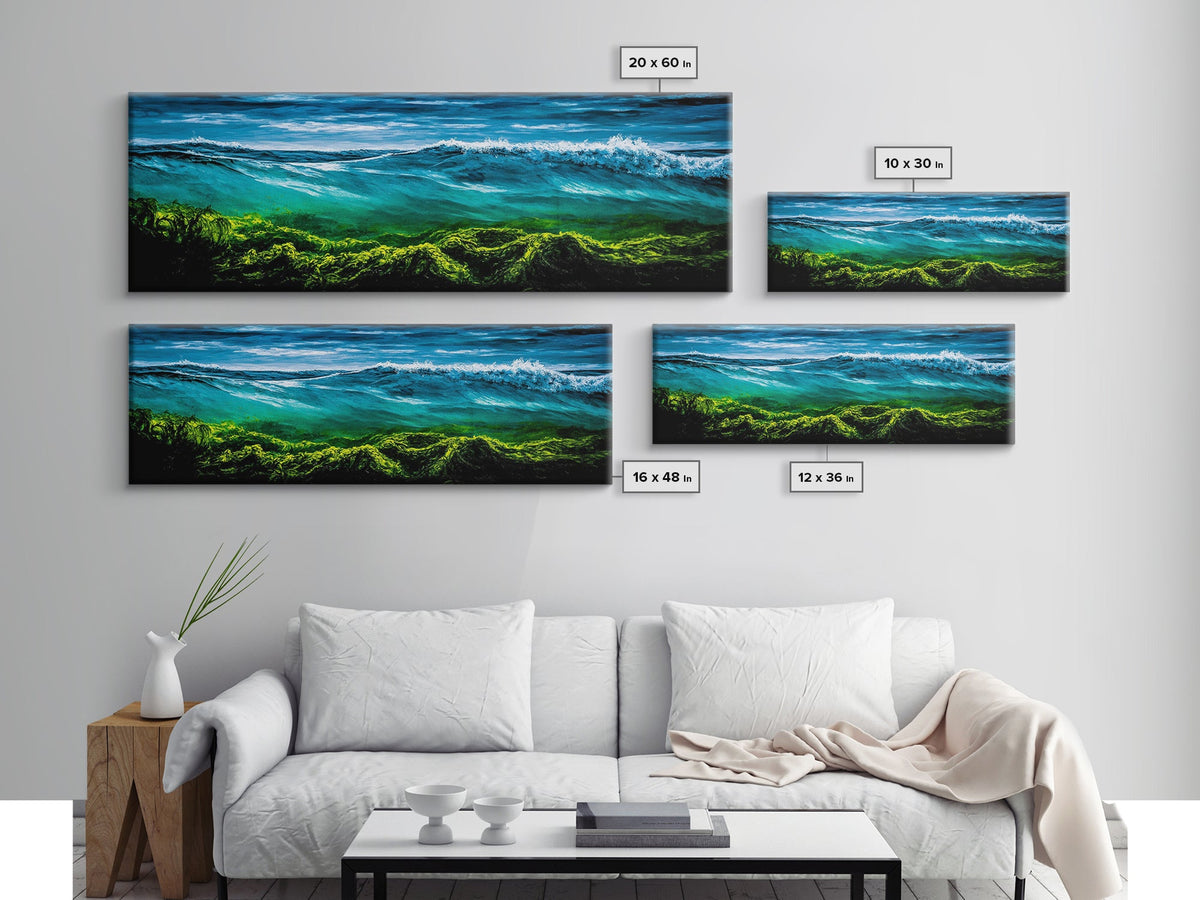 Ocean Wave, Deep Blue Seascape, Underwater Scene, Green and Blue, Coastal Home Decor, Tropical Wall Art, Framed Canvas Print | | Wiccan Center