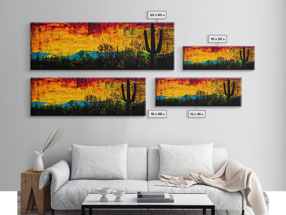Desert Sunset, Cactus Painting, Southwest Landscape, Framed Canvas Print, Vibrant Wall Art, Arizona Art, Boho Decor, Warm Color Palette | | Wiccan Center