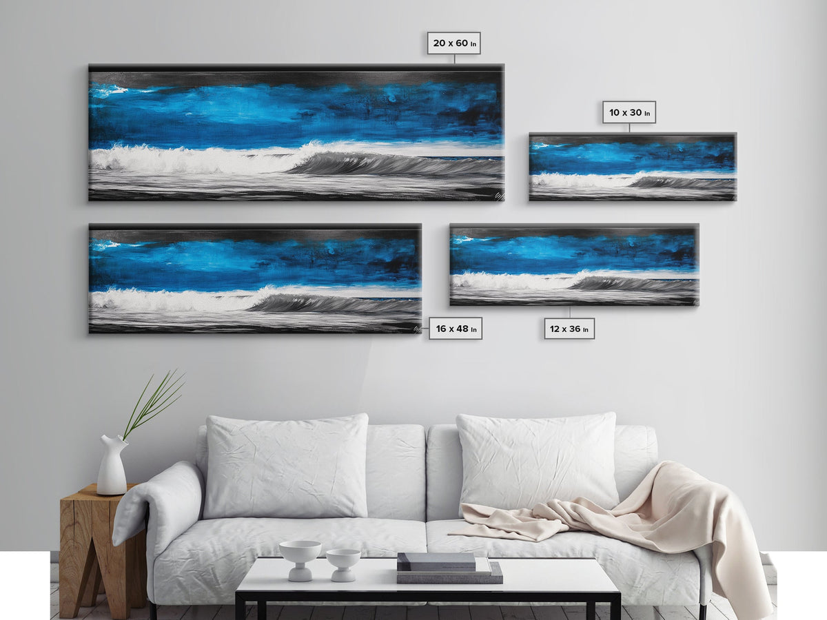 Ocean Wave Painting, Blue Seascape Art, Modern Coastal Decor, Large Beach Wall Art, Minimalist Water Art, Office Wall Decor, Framed Canvas Print | | Wiccan Center