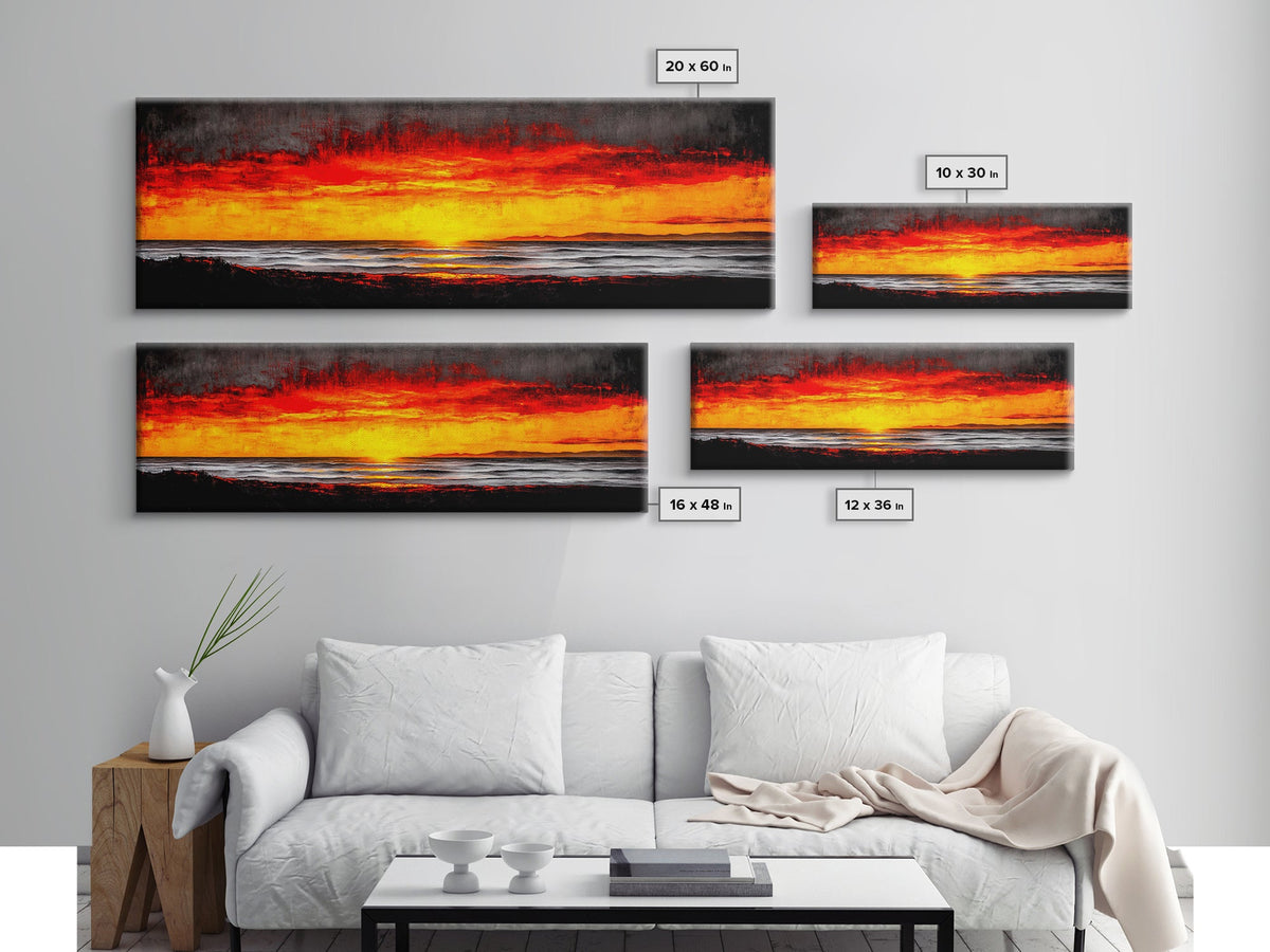Sunset, Ocean, Waves, Canvas Print, Vibrant Sunset Wall Art, Beach House Decor, Coastal Painting, Living Room Art, Boho Aesthetic, Seascape | | Wiccan Center