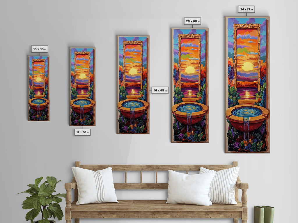 Sunset Portal, Water Fountain, Mystical Dreamscape, Framed Canvas Print, Fantasy Wall Decor, Spiritual Living Room Art, Surreal Vibe | | Wiccan Center